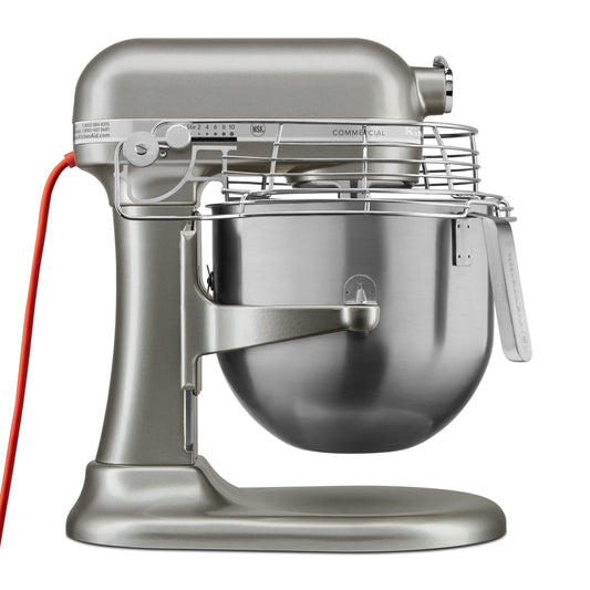 KitchenAid KSMC895CU - Mezclador de encimera comercial de 8 cuartos con protector de tazón, 10 velocidades, impulsado por engranajes, contorno plateado