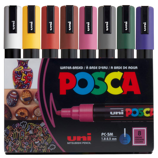 Rotuladores Permanentes Posca oscuros, Juego de 8, a Base de Agua