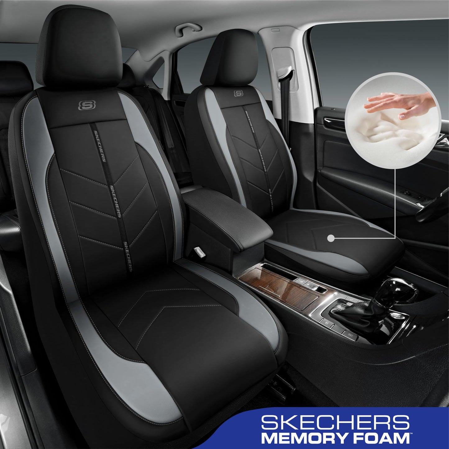 Skechers Fundas de asiento de coche, lujosas fundas de asiento de cuero sintético, protector de asiento de coche impermeable antideslizante para asientos delanteros, accesorios de coche compatibles