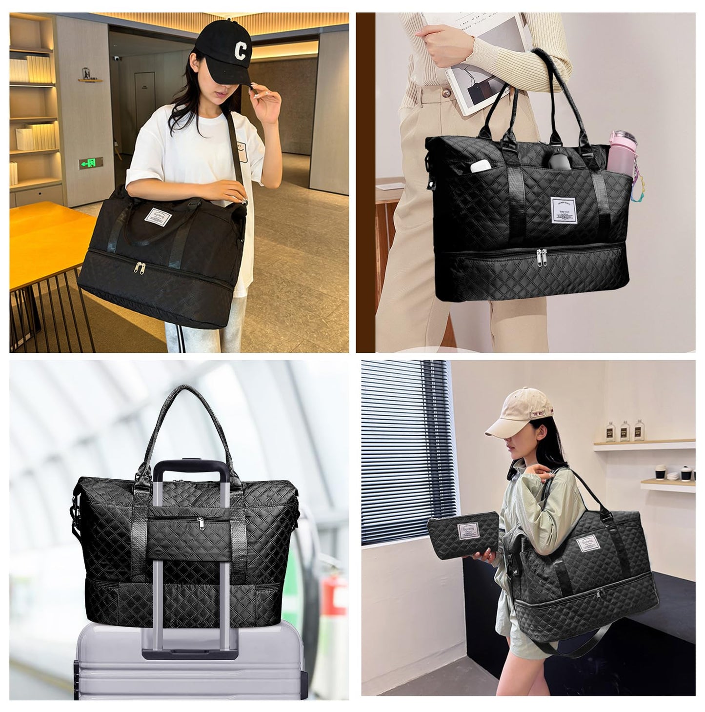 Bolsa de Deporte, Bolsa de Viaje Con Compartimento Para Zapatos y Neceser, Compartimentos Húmedo y Seco, Gran Capacidad, Resistente al Agua (negro)