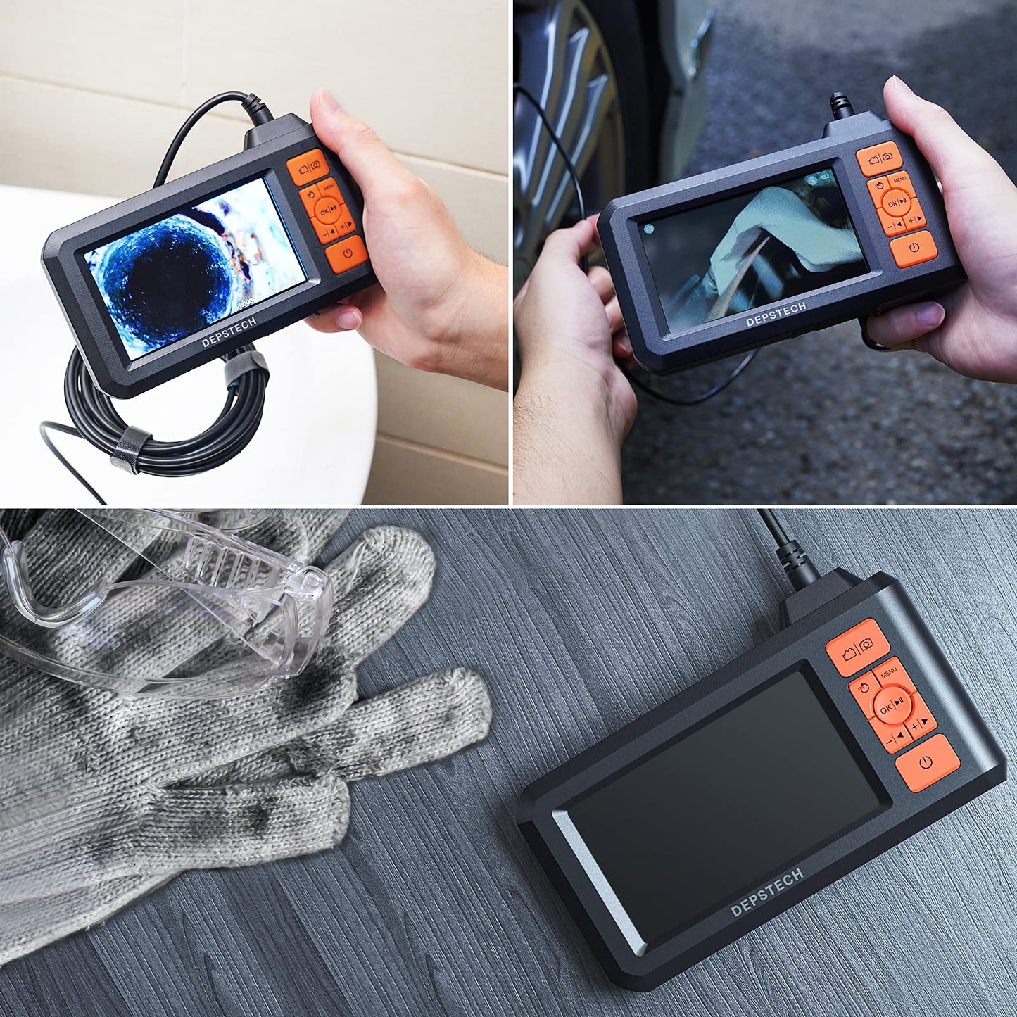 DEPSTECH Endoscopio industrial de 5,5 mm, cámara de inspección digital de boroscopio 1080P con visualización de 4,3 pulgadas, cámara de serpiente impermeable IP67 con luces, cable semirrígido de 16,5