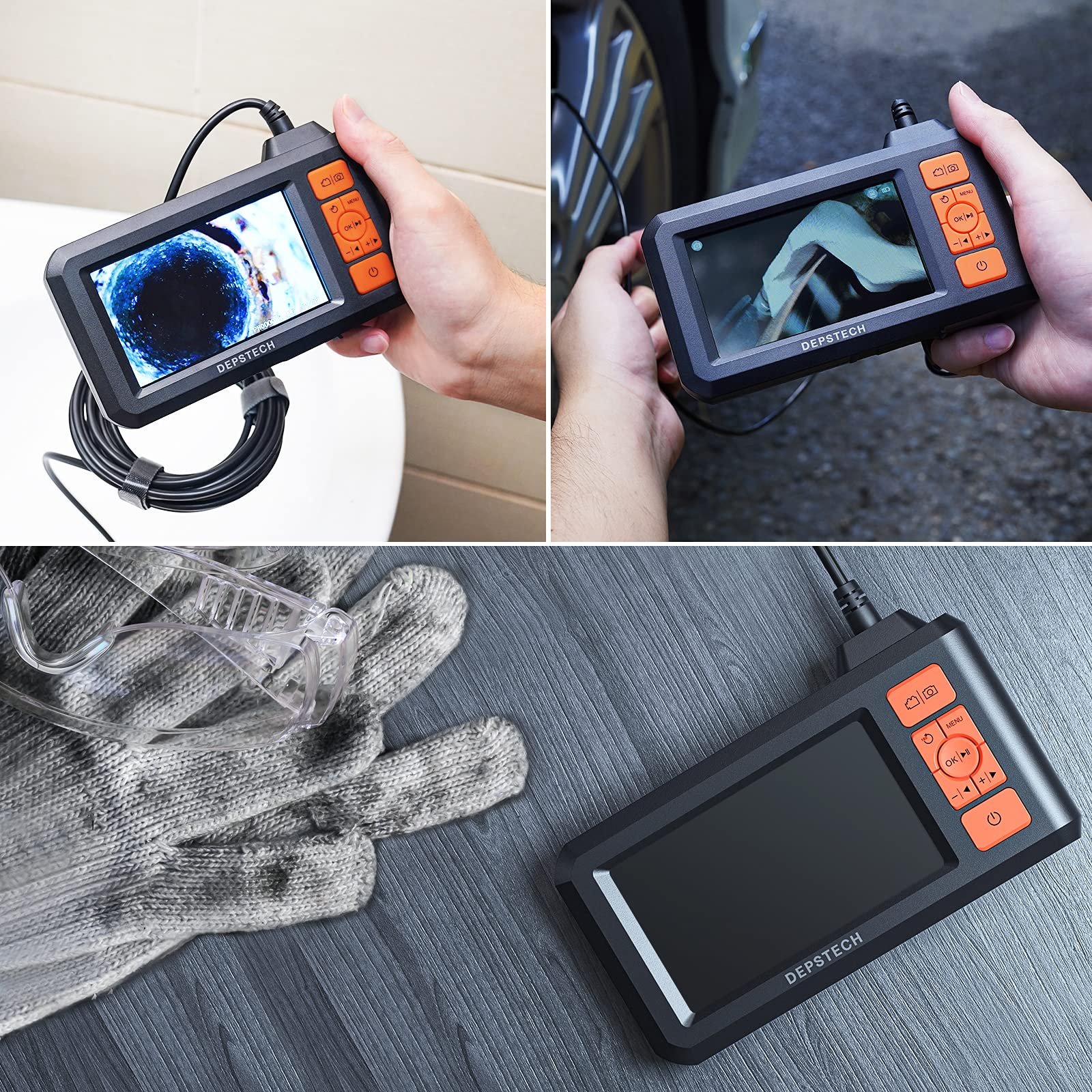 DEPSTECH Endoscopio industrial de 5,5 mm, cámara de inspección digital de boroscopio 1080P con visualización de 4,3 pulgadas, cámara de serpiente impermeable IP67 con luces, cable semirrígido de 16,5