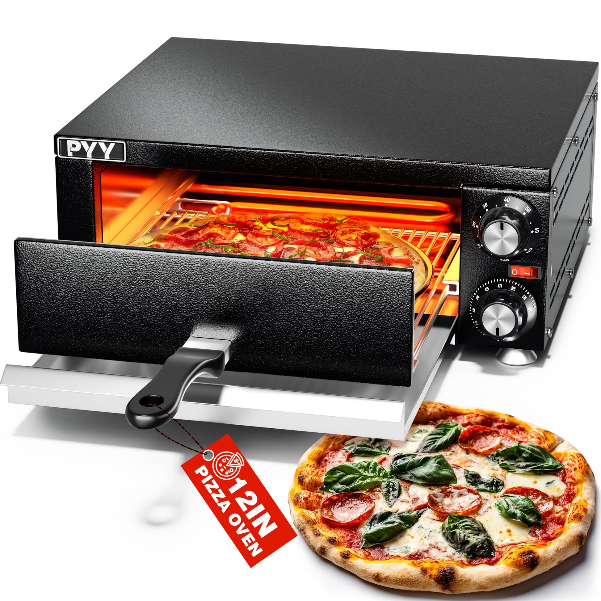 PYY - Horno eléctrico de pizza para interiores y encimeras, máquina comercial para hacer pizzas para el hogar con temporizador, cocina de pizza de acero inoxidable