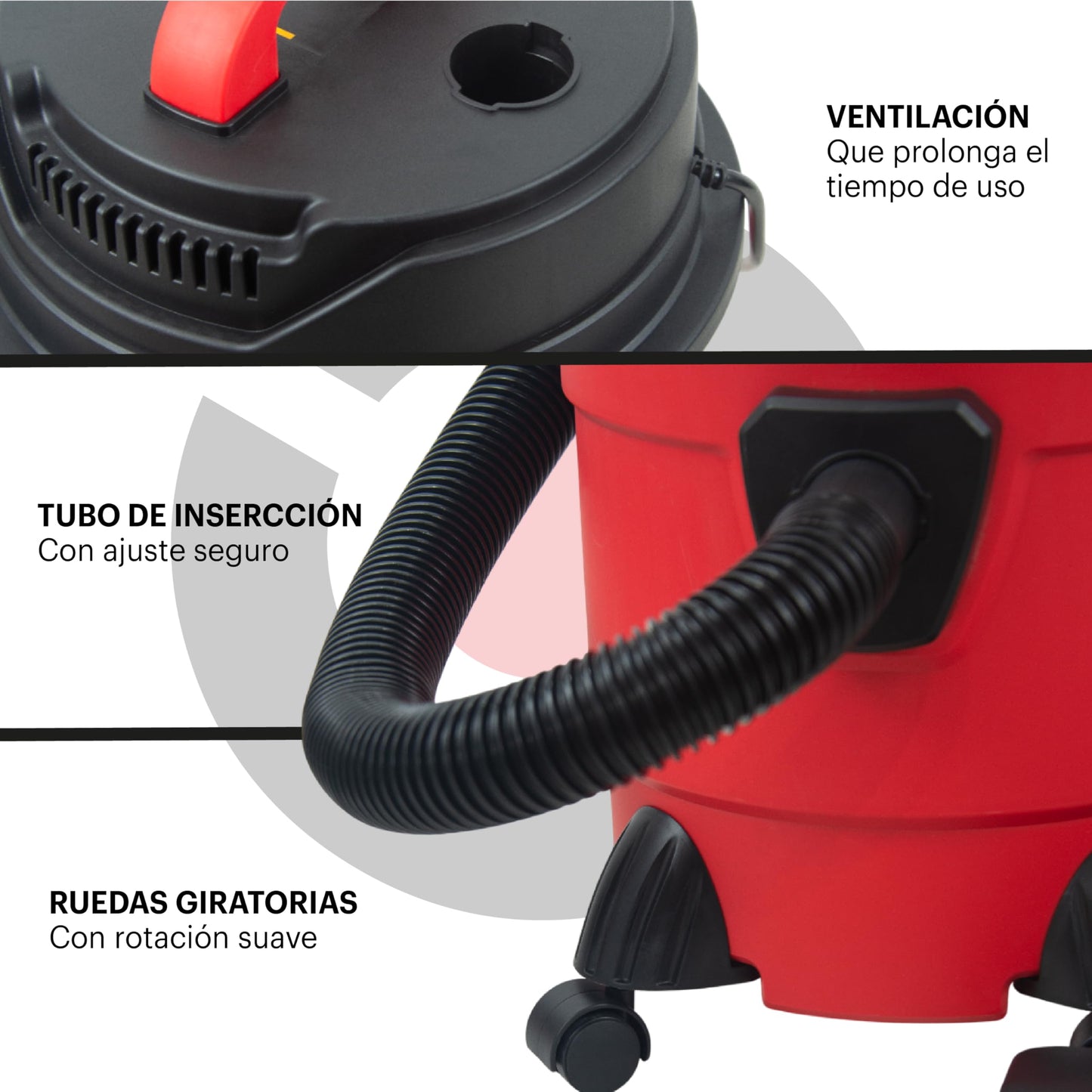 Foreman Aspiradora De Mano Industrial Capacidad 15L Sólidos y Líquidos Aspiradora Portátil para Auto | 1500W | Seco y Húmedo y Accesorios | Rojo