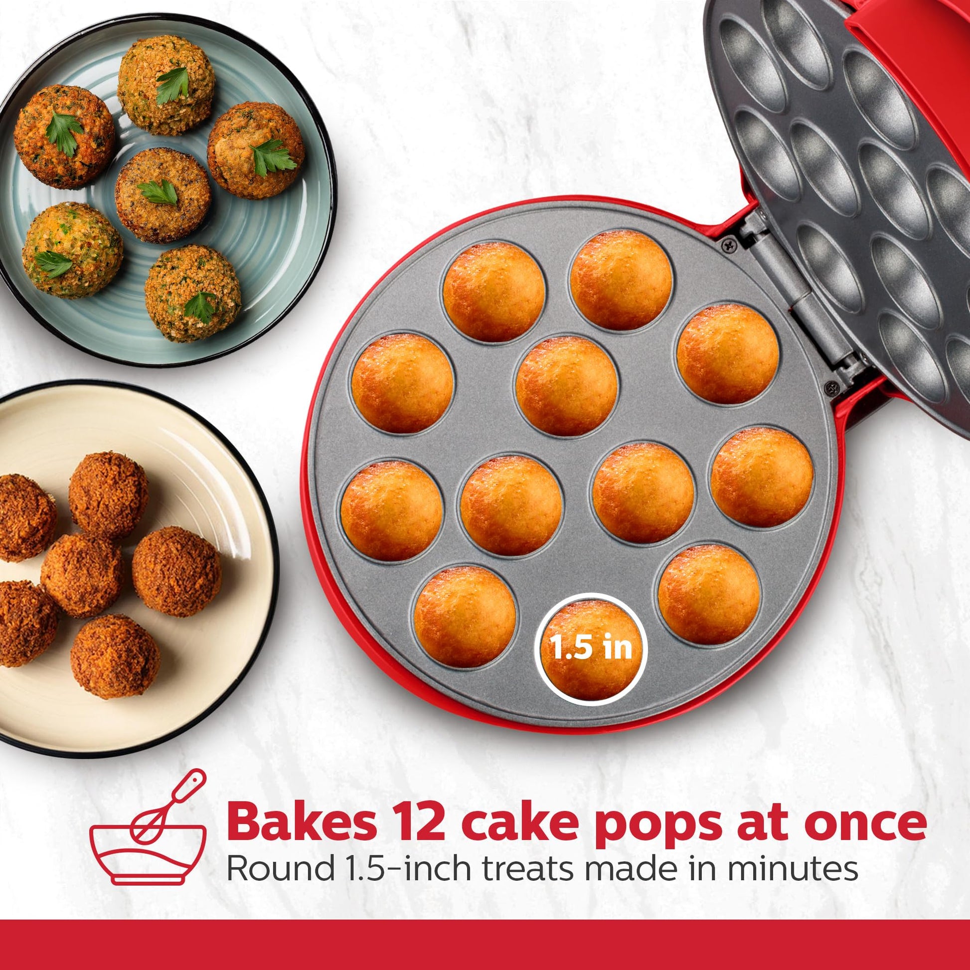 Holstein Housewares Cake Pop Maker, color rojo, hace 12 tartas, revestimiento antiadherente, perfecto para cumpleaños y fiestas de día festivo