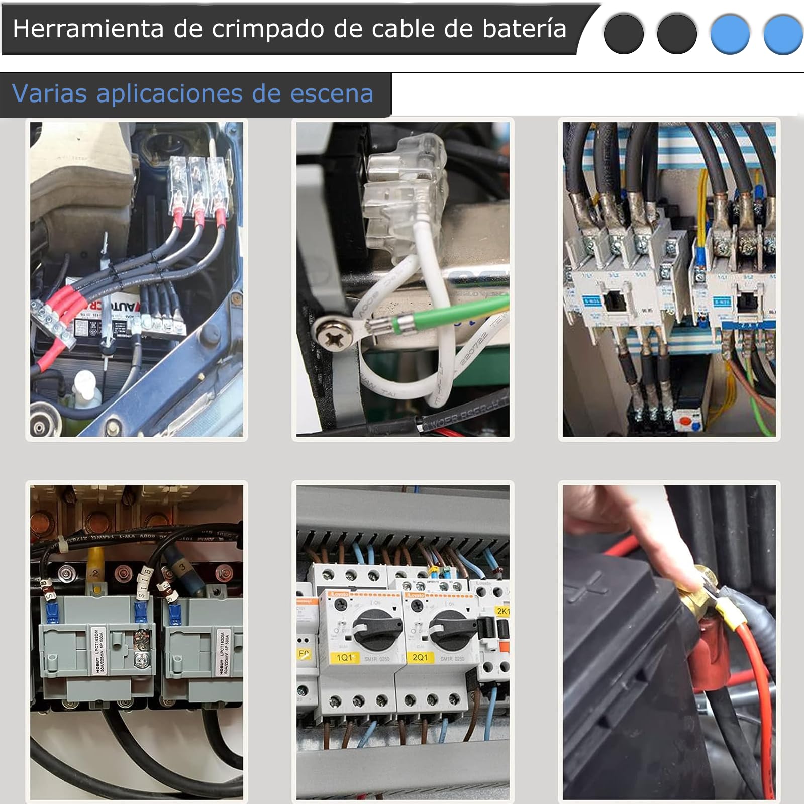 Herramienta de crimpado de cable de bateria, Crimpadora de Cable de Bateria con Cortador de Cables, Herramienta de crimpado para terminales de alambre resistentes de 8, 6, 4, 2, 1, 1/0 AWG