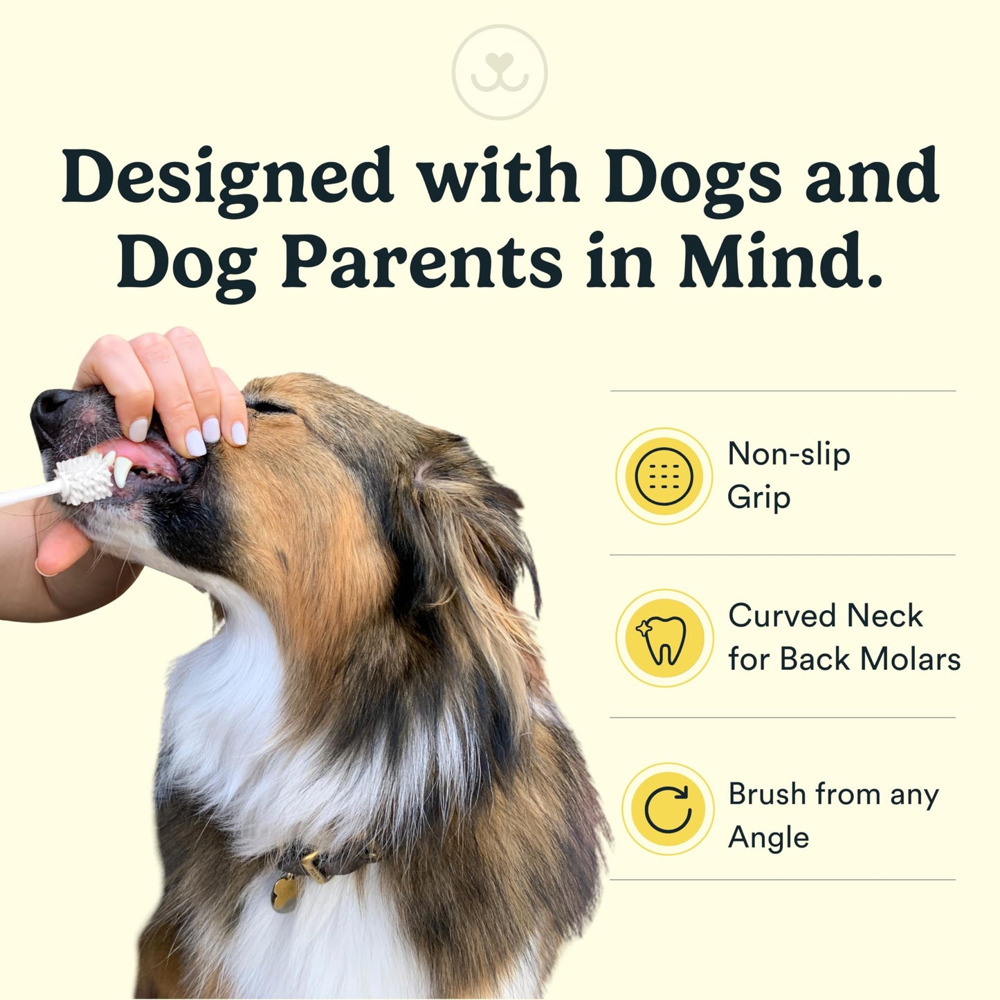 Jasper Macrobrush 360º, cepillo de dientes para perros medianos a grandes, kit de cepillo de dientes de perro de cerdas blandas, mango antideslizante premium con 2 cabezales de cepillo de dientes