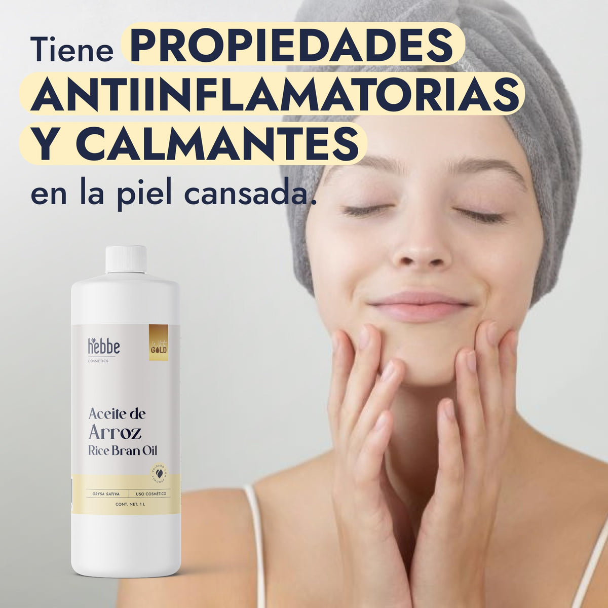 HEBBE Aceite De Arroz 1000 ml | Rice Bran Oil 100% Puro | Absorción Rápida No Graso | Antioxidante Vitamina E | Piel y Cabello
