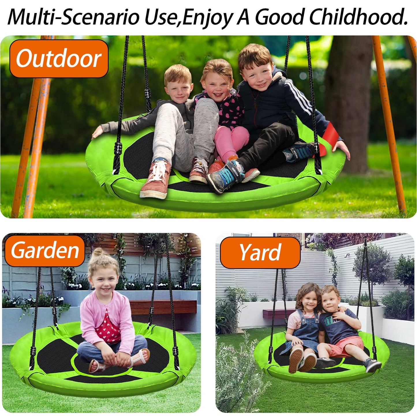 Columpio de árbol de platillo de 40 pulgadas para niños, capacidad de peso de 500 libras, asiento de plataforma impermeable con cuerdas ajustables para niños, parque infantil, actividades al aire