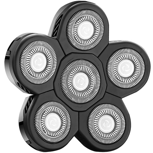 FOXSONIC Cabezales de repuesto para afeitadora eléctrica de 6 cuchillas, 6 cuchillas, cuchillas de repuesto para afeitadora calva con cubierta de cuchilla, cabezal de afeitadora eléctrica (negro)