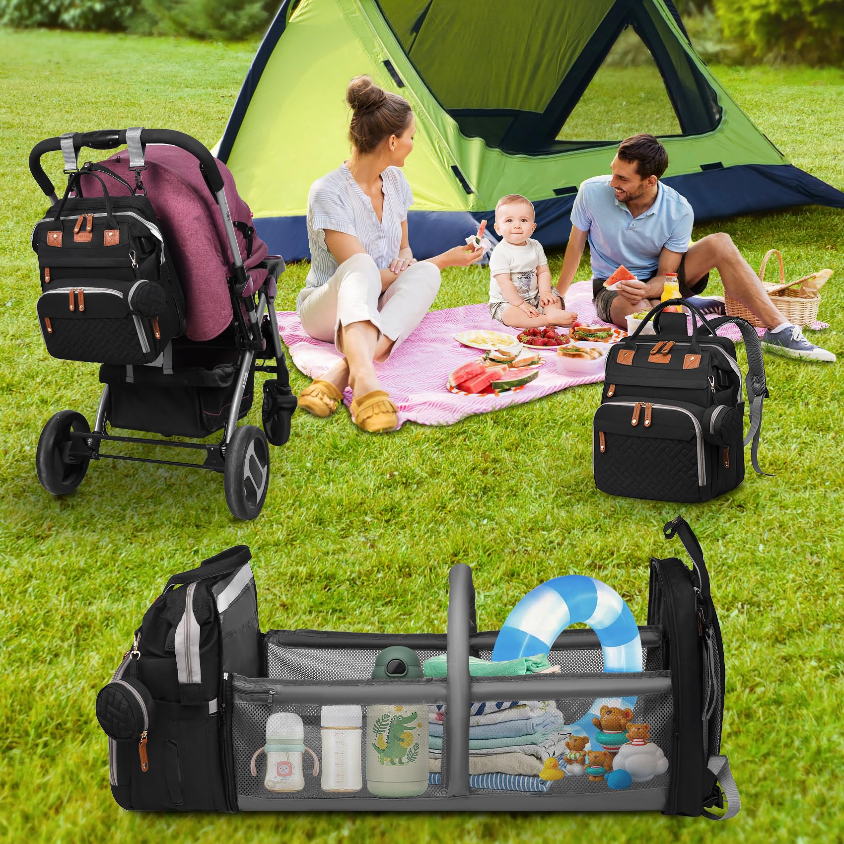 AHNTTGS - Bolsa para pañales con cambiador, Upgrade-black-2, Grande