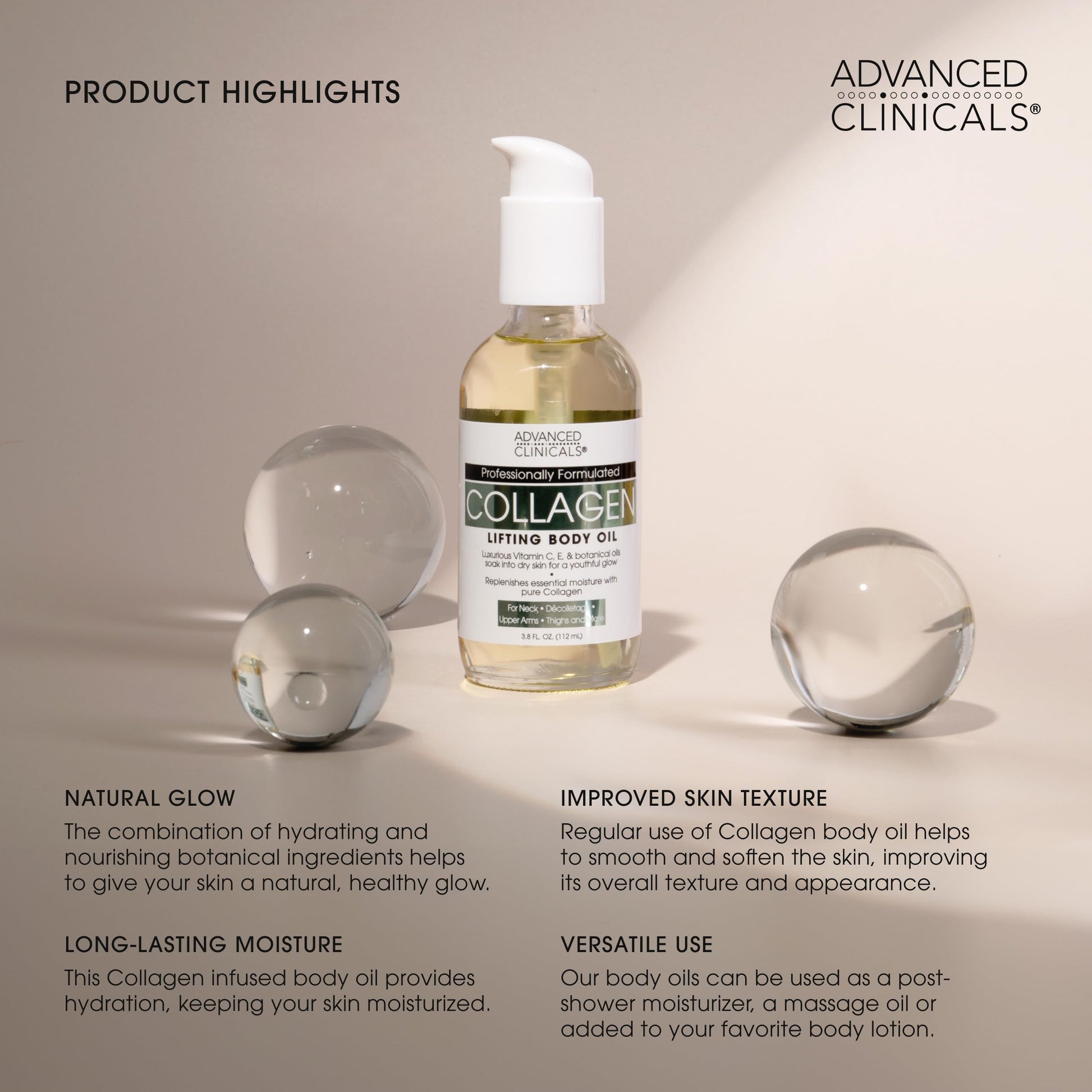 ¡Aceite Corporal Rejuvenecedor con Colágeno y Vitamina C! Ten una piel radiante y suave con nuestro aceite hidratante anti-edad. ¡120 ml de belleza en cada gota!