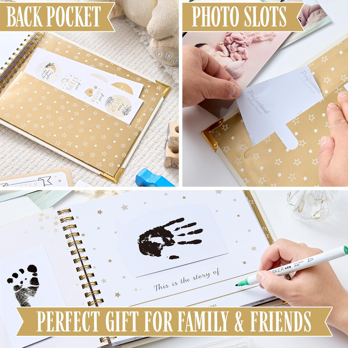 Libro de Recuerdos para Bebés con Bolsillos para Fotos y Pegatinas de Hito desde el Nacimiento hasta el Quinto Año