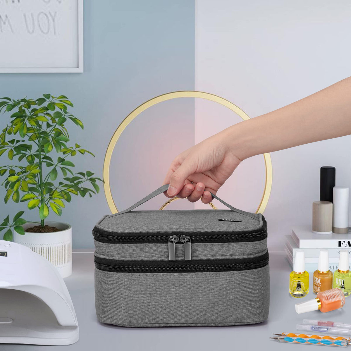 Luxja - Estuche de transporte para esmalte de uñas, capacidad para 30 botellas (15 ml, organizador de doble capa para esmalte de uñas y manicura, gris (solo bolsa)
