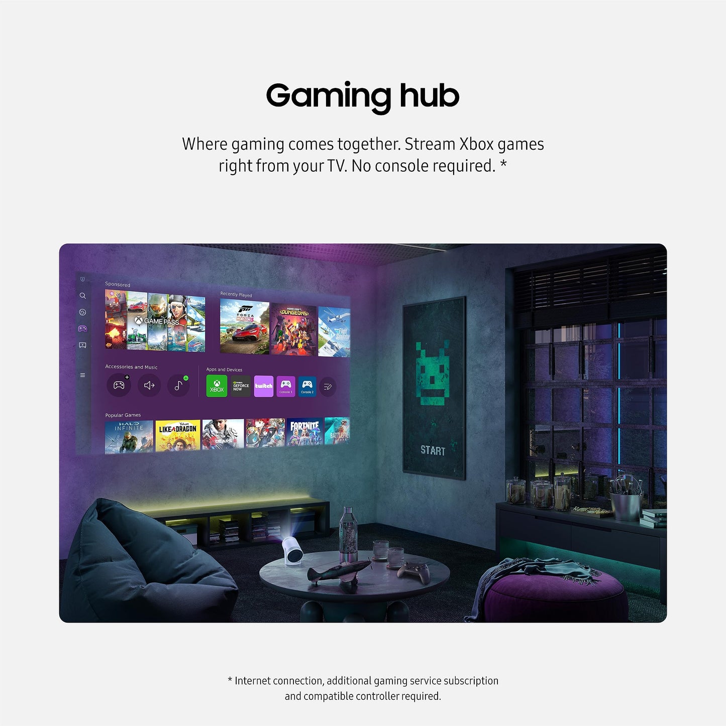 SAMSUNG 30” - 100” The Freestyle 2ª Gen con Centro de Juegos Proyector Portátil Inteligente Smart, FHD, HDR, Experiencia de Cine en Casa en Pantalla Grande, Sonido 360, SP-LFF3CLAXXZA, Modelo 2023