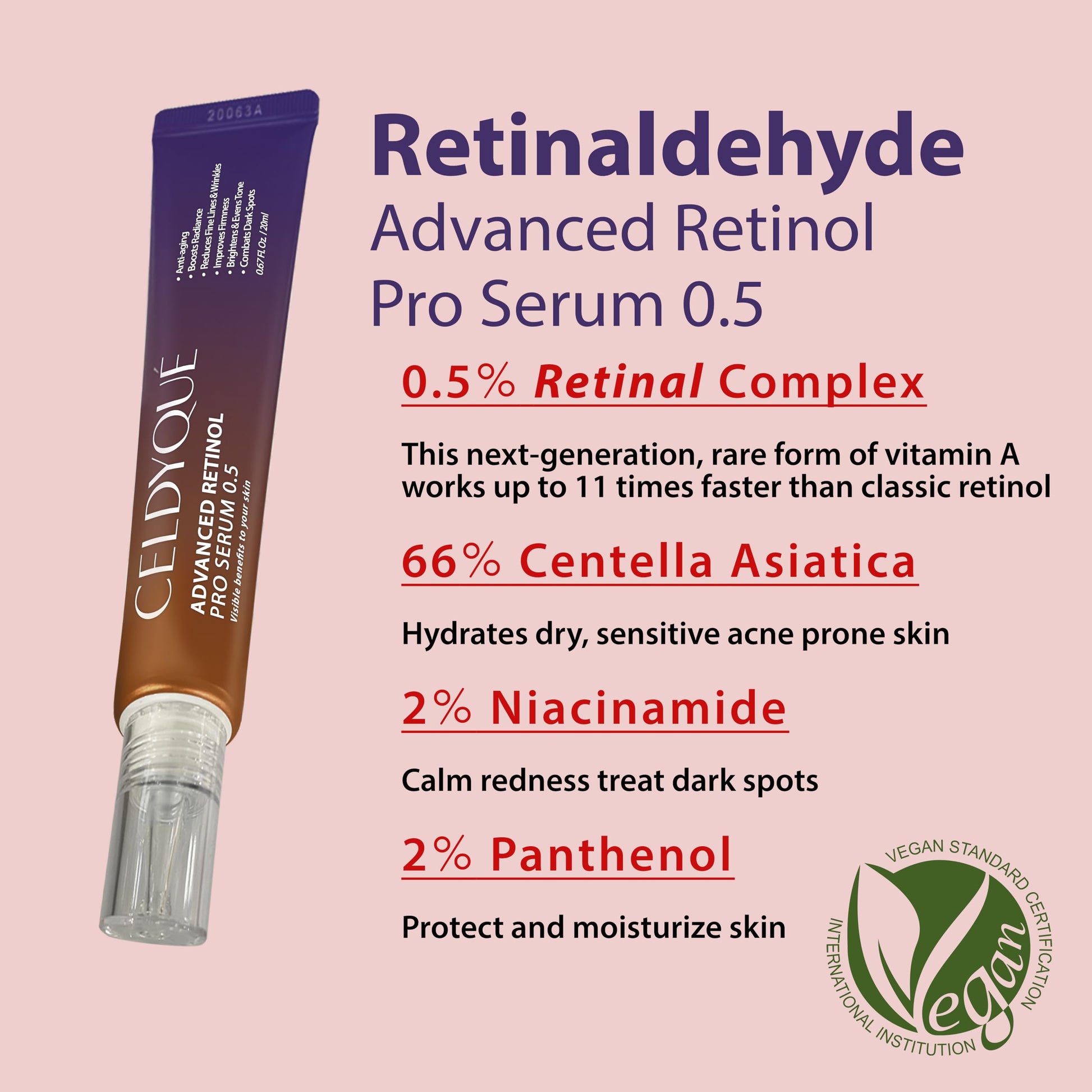 Concentrado de volufilina 100% puro y suero avanzado de retinol Pro 0,5 reafirmante, antiarrugas y potenciador de la luminosidad con centella asiática, ácido hialurónico y niacinamida para pieles
