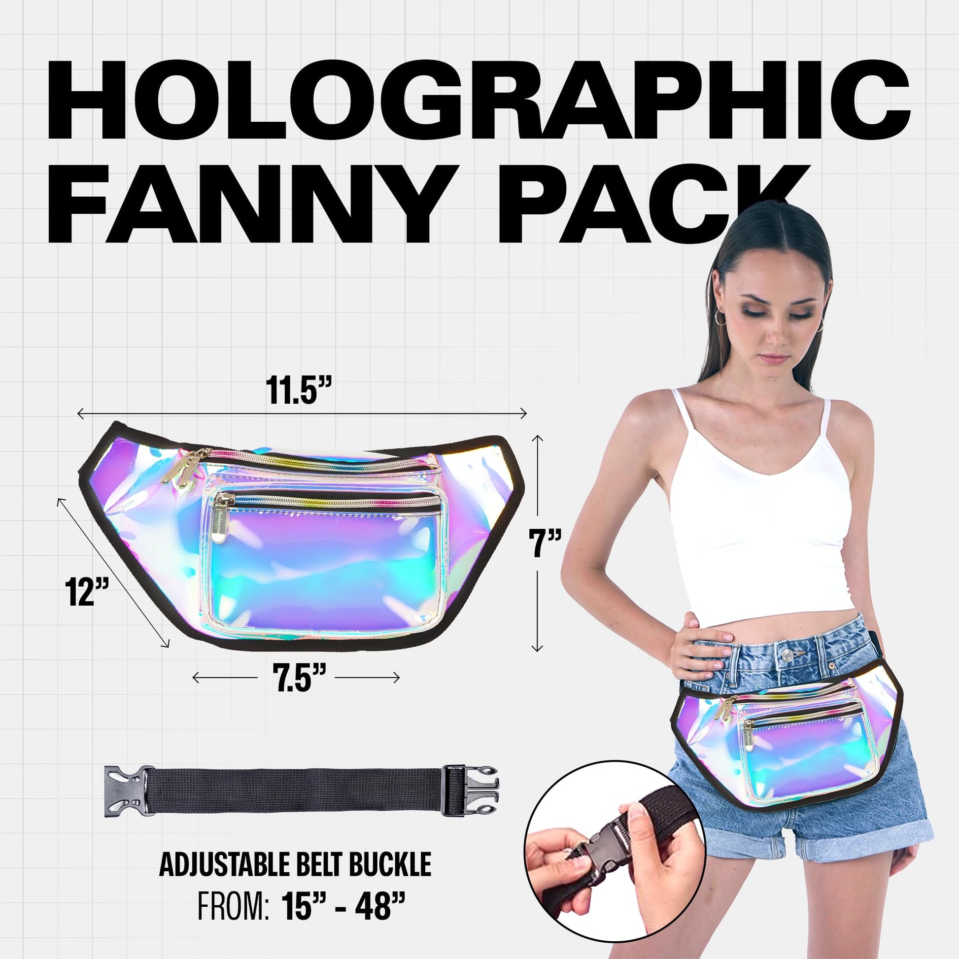 Riñonera Impermeable Azul Holográfico Manos Libres Grande para Hombres o Mujeres