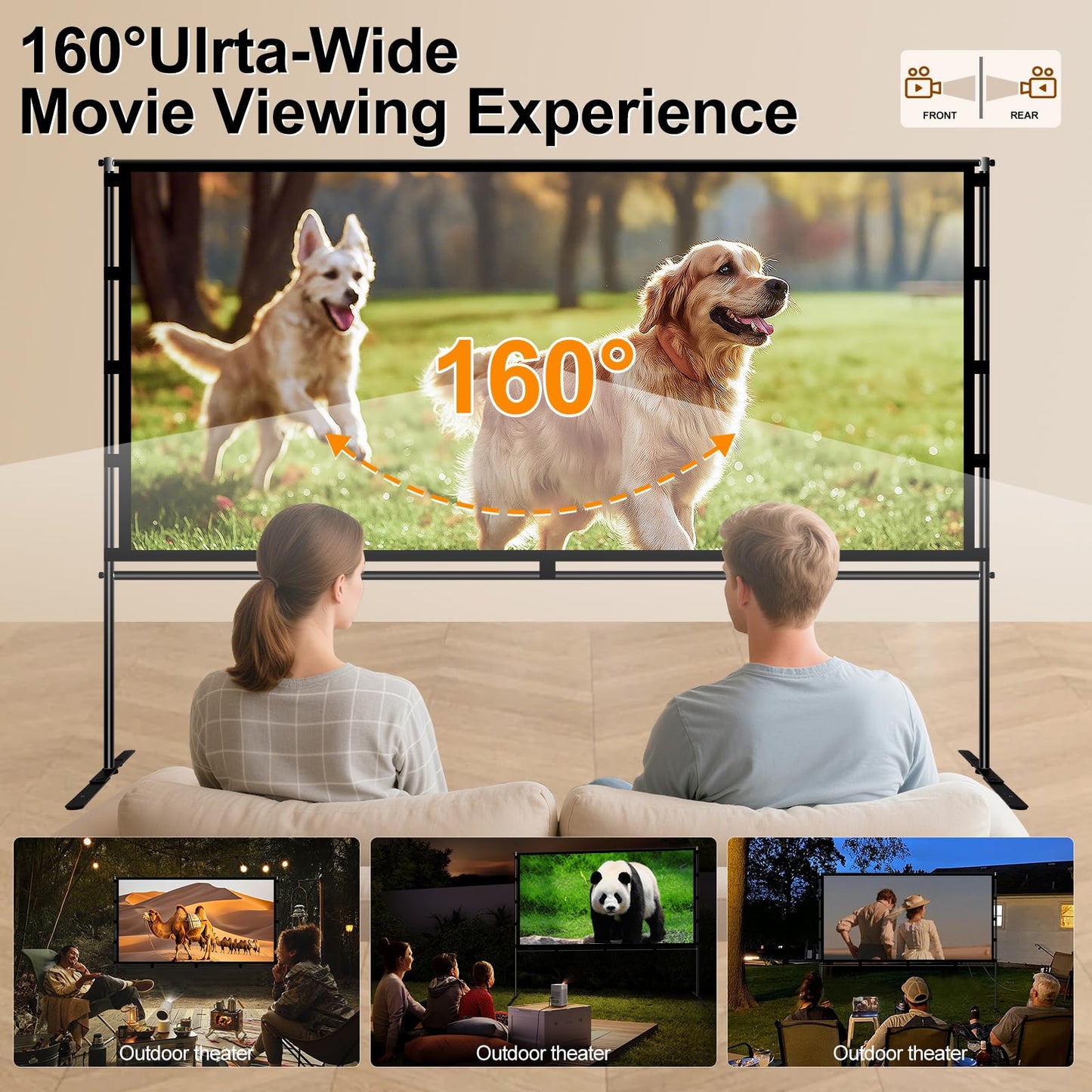 Shirtal visualización de proyector de 100 pulgadas, visualización de proyector portátil con soporte, visualización de película 4K HD 16:9 antiarrugas para interiores y exteriores con bolsa de