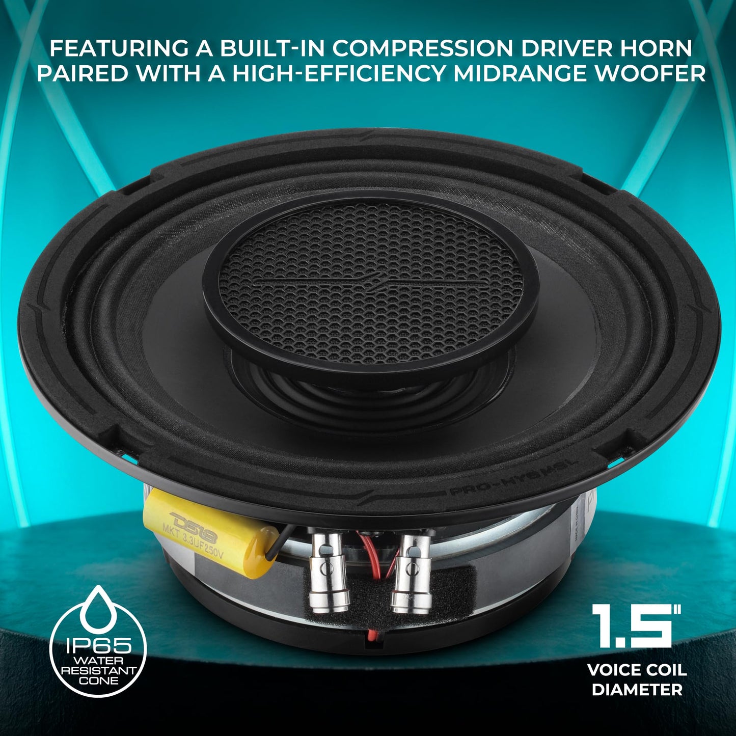DS18 Pro-HY6.4MSL - Altavoz de Audio híbrido de Rango Medio para Coche de 6.5 Pulgadas con Driver Integrado y Parrilla incluidos, 300 W máximo 150 W RMS 4 ohmios (1 Altavoz)