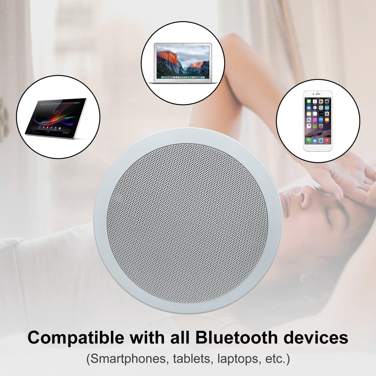 Herdio Altavoces de Techo Compatible with Bluetooth HCS-818BT de 6.5 Pulgadas de de de Montaje Empotrado en Altavoces de Pared para el hogar, Oficina con Rango Completo de Sonido Superior