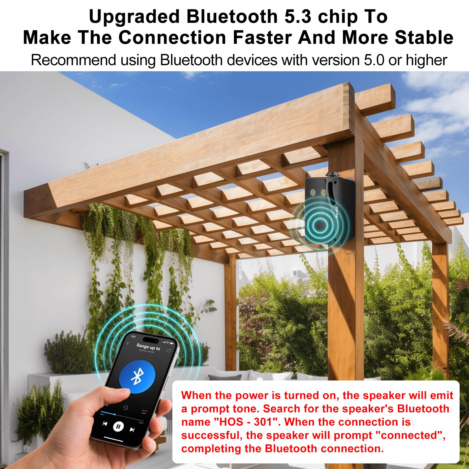 Herdio 3.5 Pulgadas Bluetooth Bocinas para Exterior, 200W Altavoces para Exteriores, Resistente al Agua, Adecuado para el hogar, Patio, Terraza,Patio Trasero (2 Altavoces,Negros)
