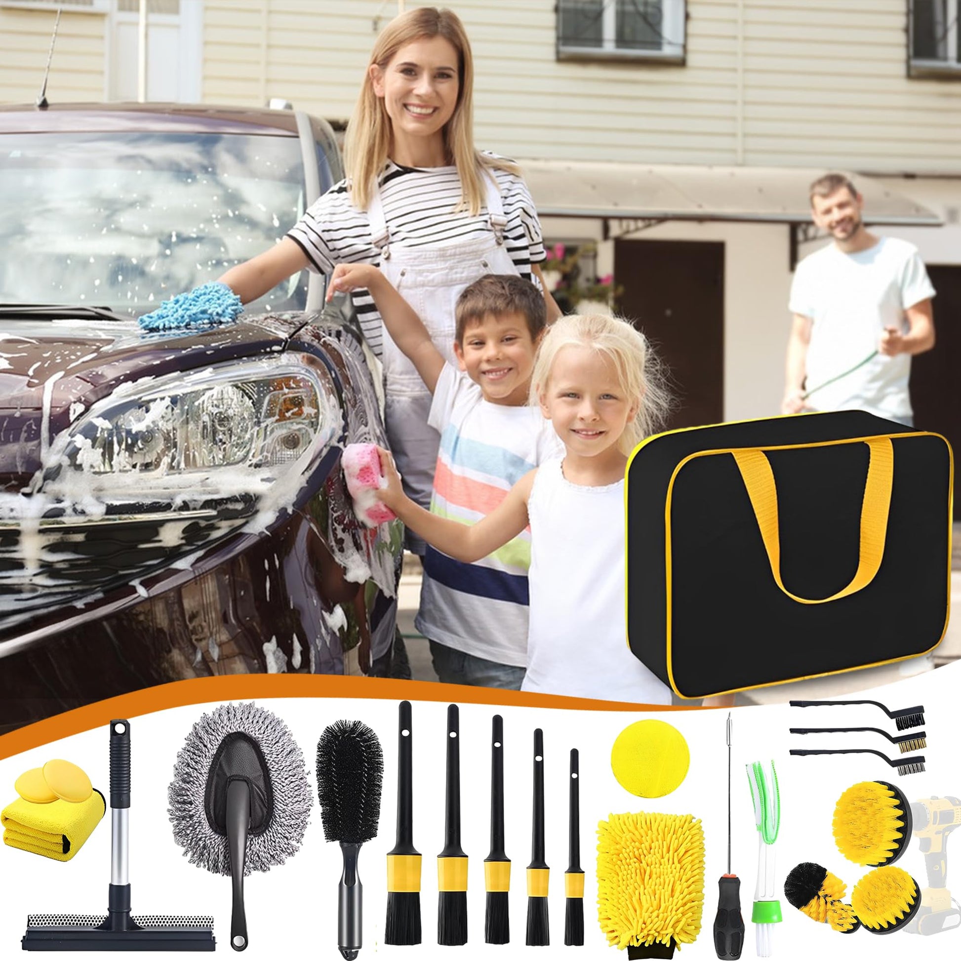 Juego de Cepillos RONLADO Negro para Limpieza de Coches y Detallado para Hombre