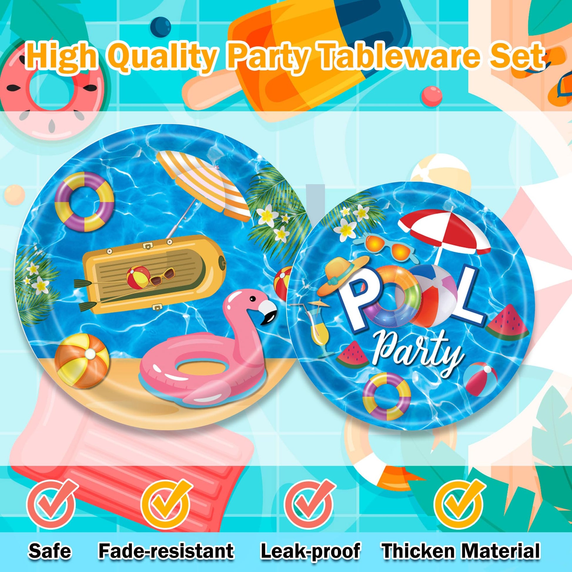 Decoraciones para fiestas en la piscina, 96 piezas de suministros para fiestas en la piscina, platos de papel para fiestas de verano, decoraciones de fiesta de cumpleaños, decoraciones de fiesta