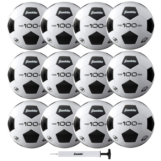 Franklin Sports Competition F-100 Balón de fútbol, Tamaño 3, 12 balones desinflados con Bomba, Blanco, 3