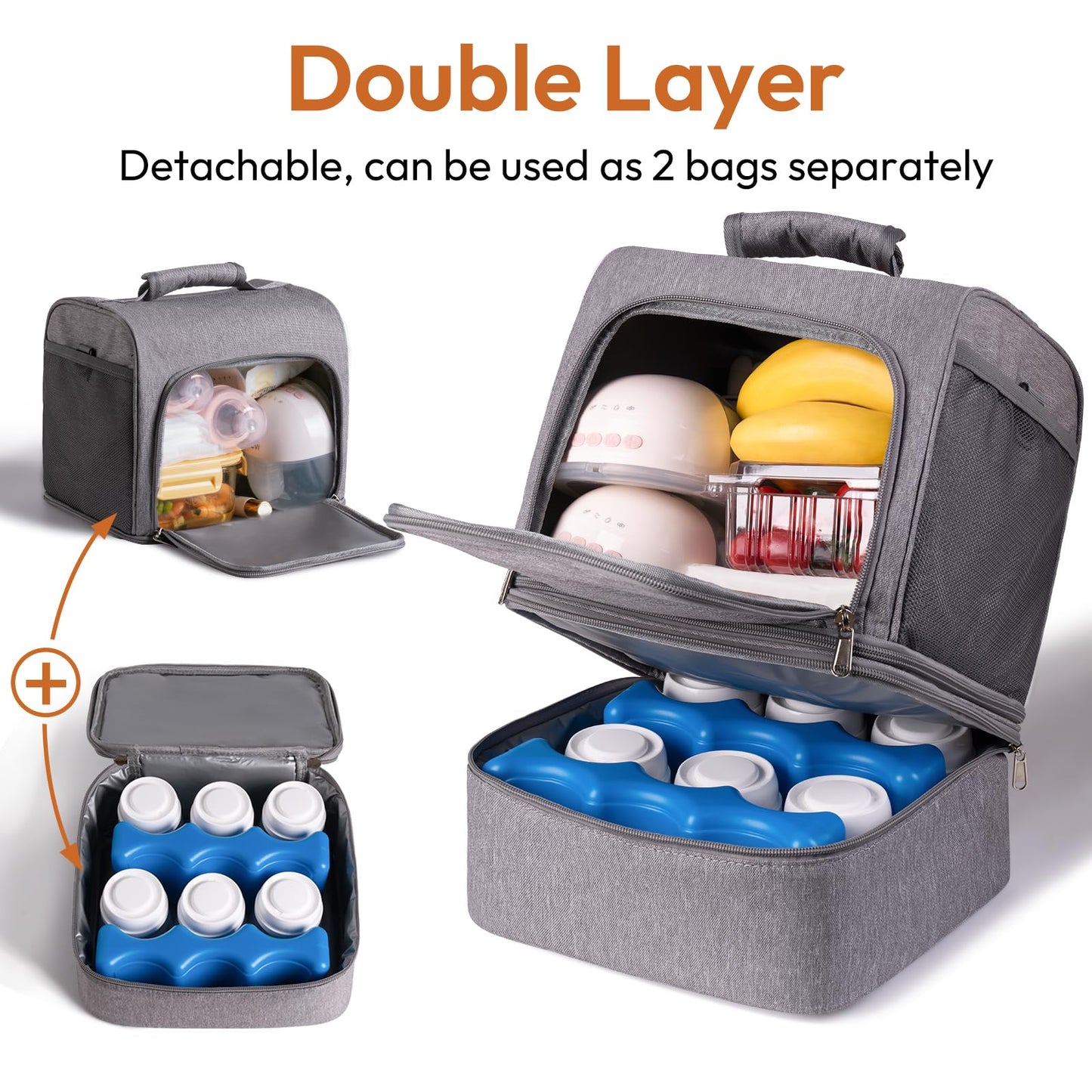 NCVI - Bolsa para extractor de leche materna extraíble de doble capa para Spectra S1, S2, Medela, mochila para extraer leche materna con paquete de hielo, bolsa aislada para madres lactantes que