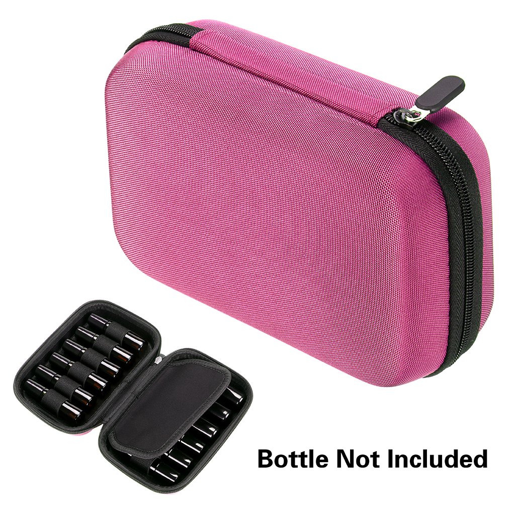 Hipiwe Hard Shell Essential Oil Carrying Case Holds 12 Bottles (Can hold 5ml, 10ml, &10ml Rollers) Travel Size Essential Oils Bag Organizer Perfect for Young Living, doTERRA, and more (Pink)
