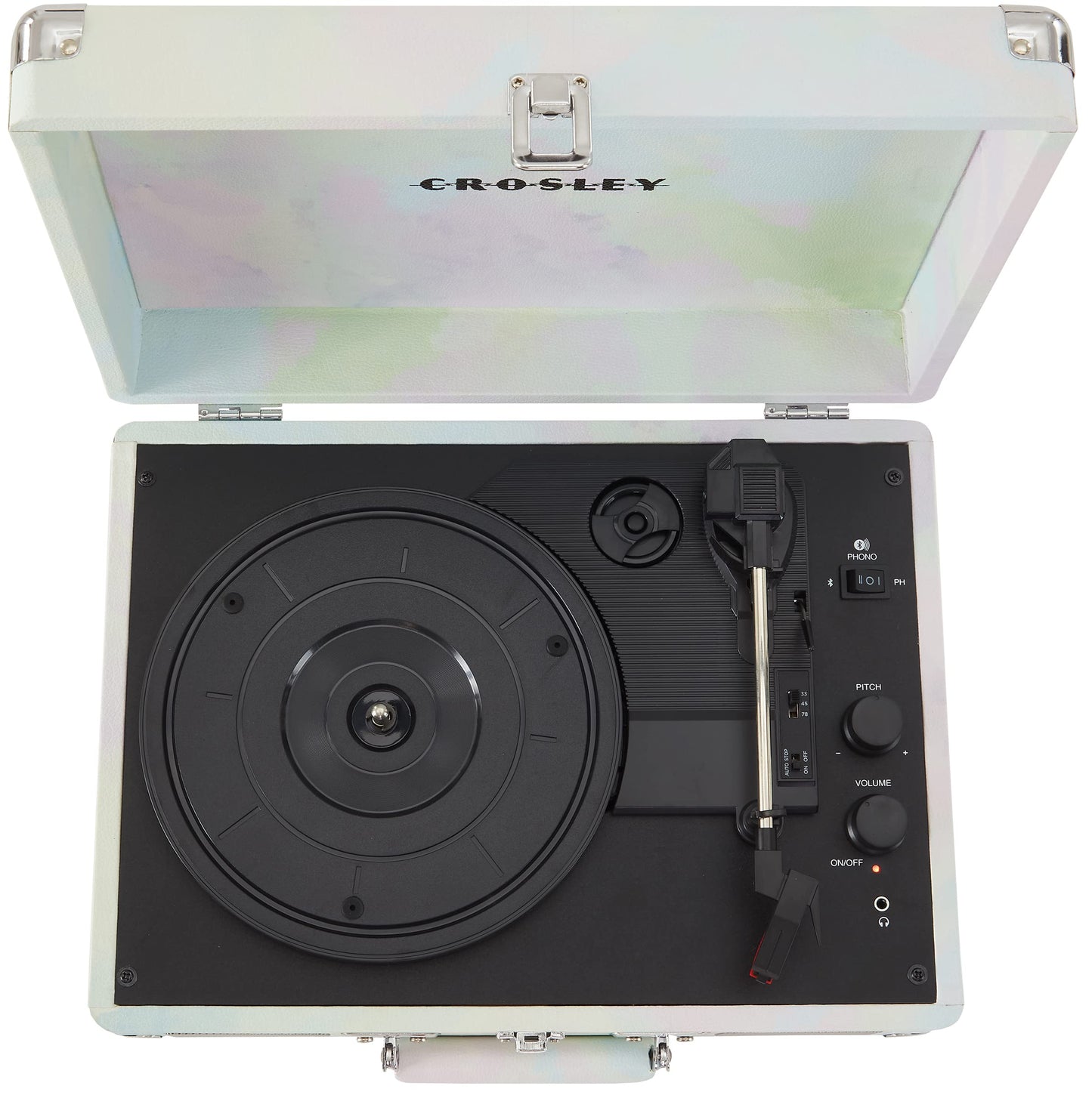 Crosley CR8005F-GW Cruiser Plus clásico 3 velocidades Bluetooth In/out veliz Tocadiscos de Vinilo Tocadiscos Verde Acuarela