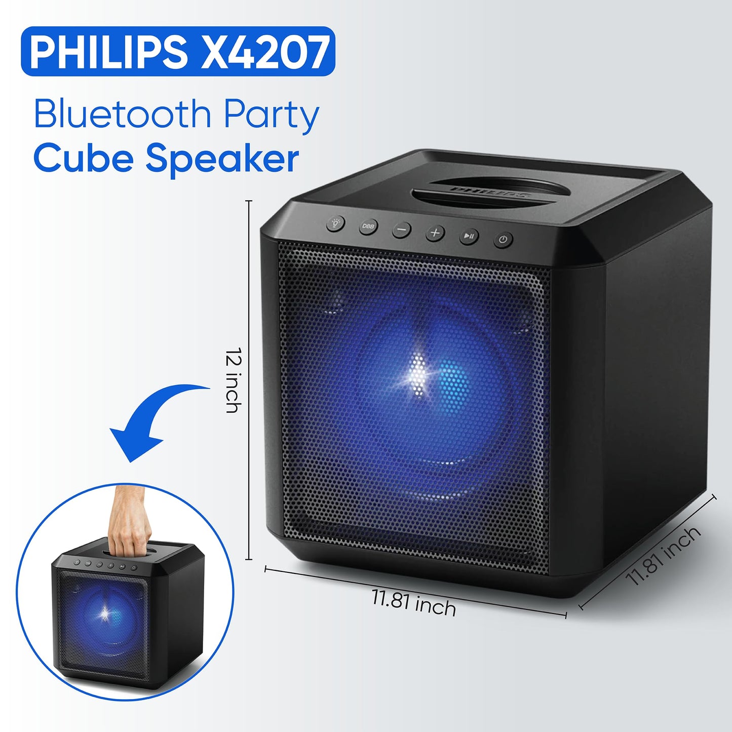 Philips X4207 Altavoz Bluetooth para Fiesta, Altavoz inalámbrico de 100 W con Sonido Potente y Graves Profundos, soporta USB/AUX/TWS, Entrada de micrófono y Luces Vibrantes para Fiesta para una