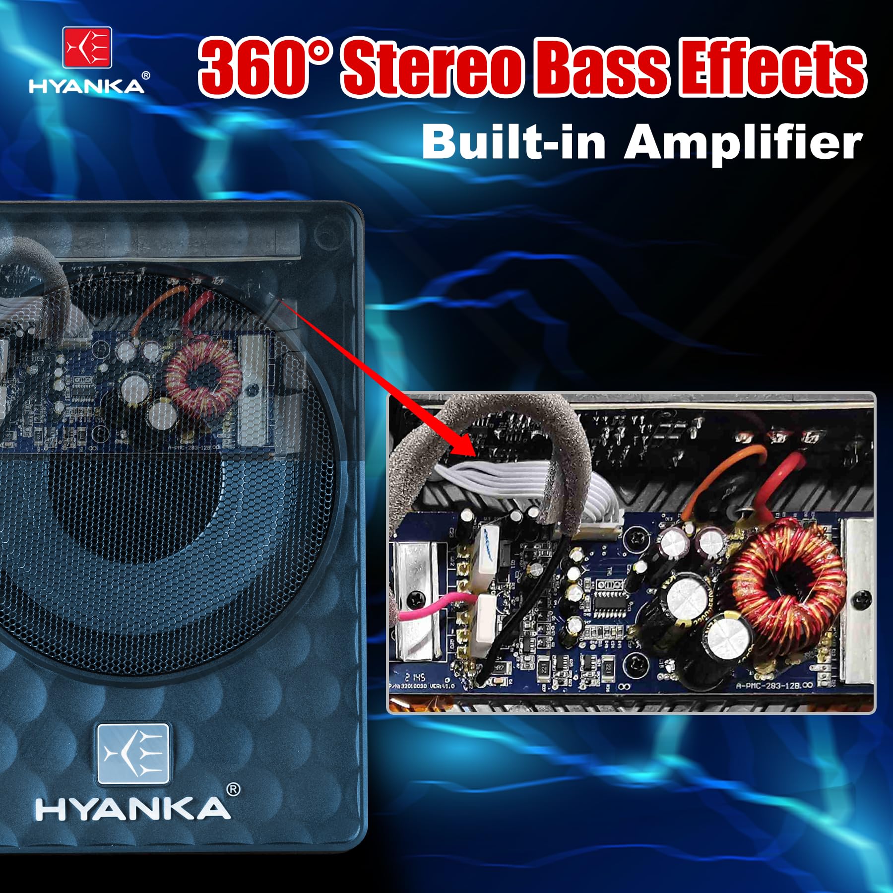 H YANKA SODA-10ASW 480 W Potencia máxima (120 W RMS) Subwoofer compacto bajo asiento de 10 pulgadas con amplificador incorporado, subwoofer de potencia delgada para audio de coche/camión/jeep