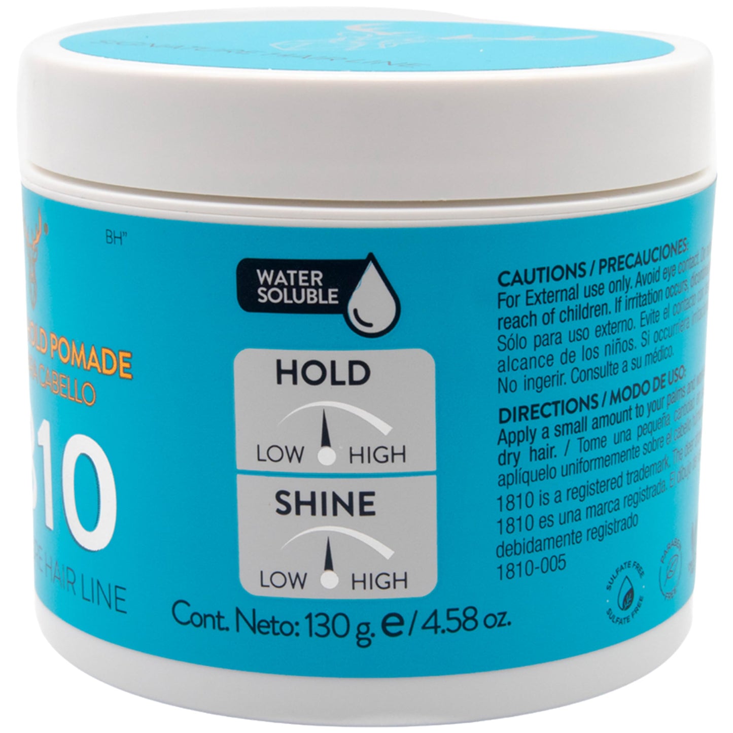 1810 Cera para cabello Original Hold Pomade FIJACIÓN MEDIA - BRILLO MEDIO - Pomada para cabello Base Agua. Libre de Parabenos, Libre de Sulfatos. Cruelty Free. Medium Hold Medium Shine Pomade. 130gr