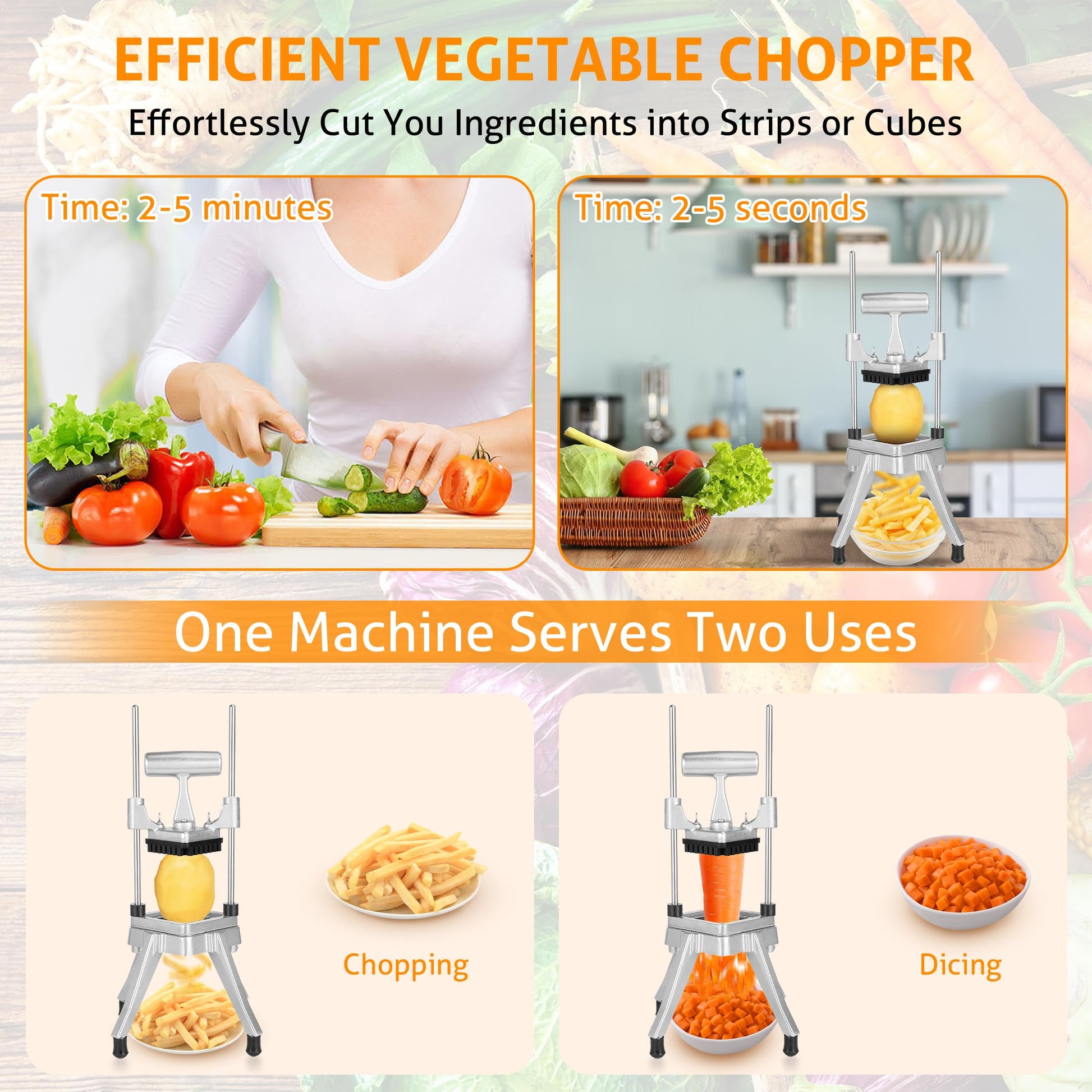 Picador Comercial de Verduras y Frutas WICHEMI Acero Inoxidable 1/4 Pulgadas