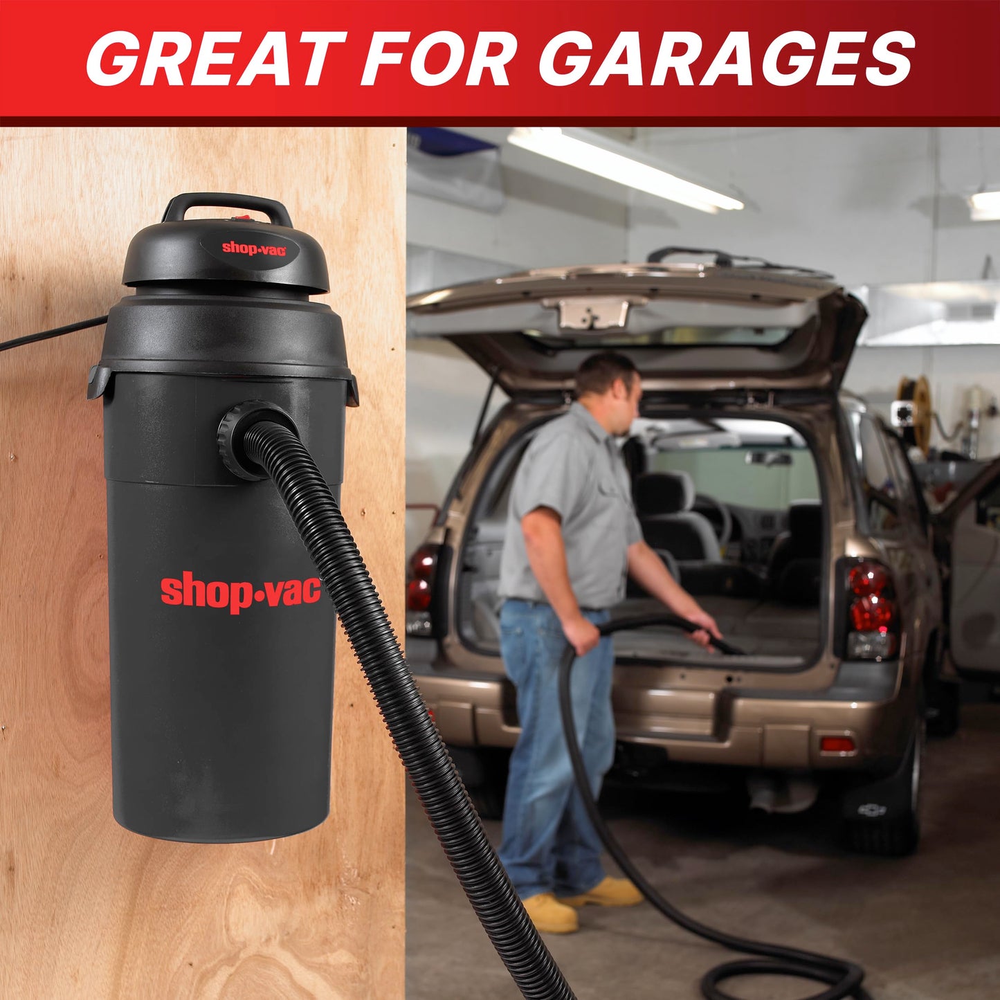 Aspiradora Shop-Vac de Pared Húmedo/Seco 5 Galones 5.5 Picos Ideal para Garaje, Taller y Hogar