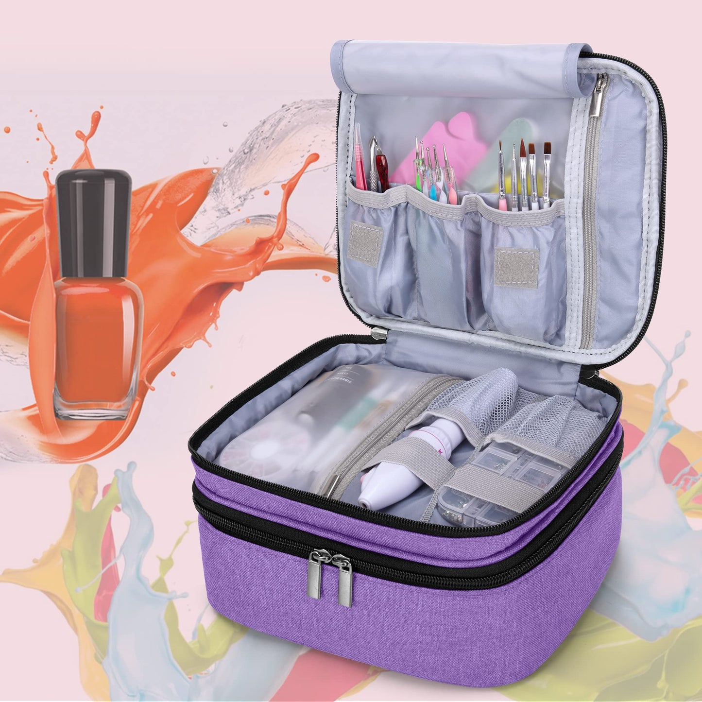 Luxja Nail Polish Carrying Case - Holds 30 Bottles (15ml - 0.5 fl.oz), Double-layer Organizer for Nail Polish and Manicure Set, Purple