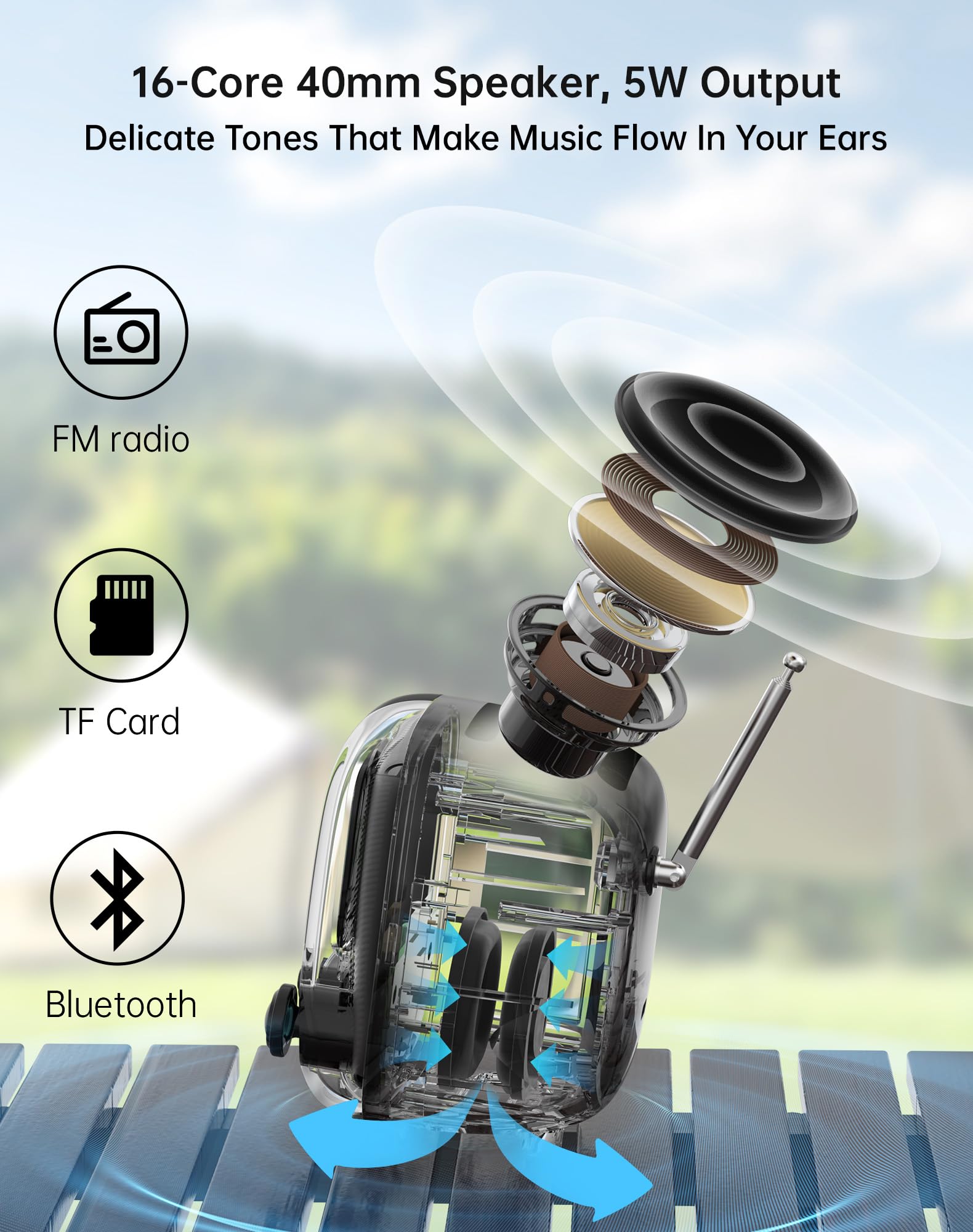 Divoom Tiivoo-2 Altavoz Bluetooth portátil con radio FM, Pixel Art Retro Mini Pequeño Altavoz Inalámbrico, Decoración clásico Adecuado para fiestas, oficina, computadora, hogar, recámara, cocina