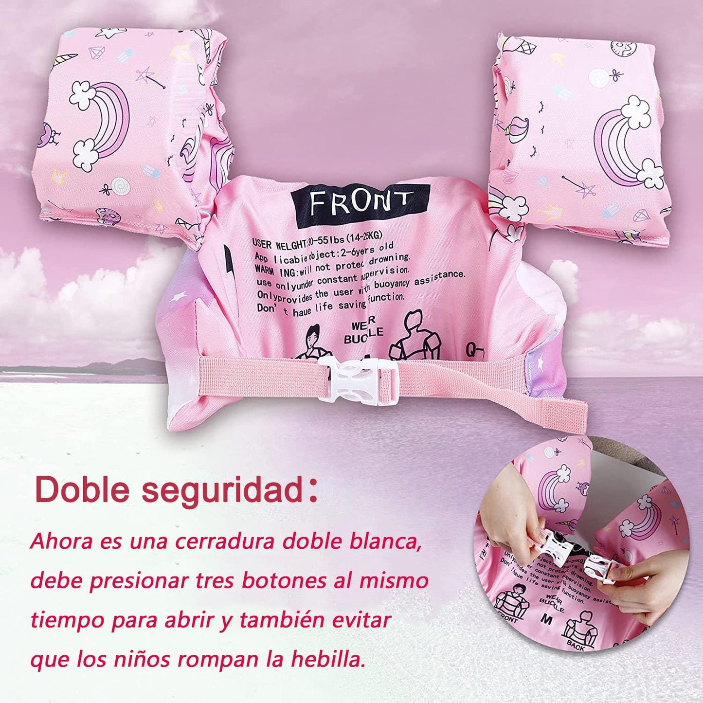 MADELALU Chaleco Salvavidas para Niños de 2 a 6 Años, Chaleco Salvavidas, Seguridad y Doble Cierre para Piscina, Parque Acuático, Lago y Playa