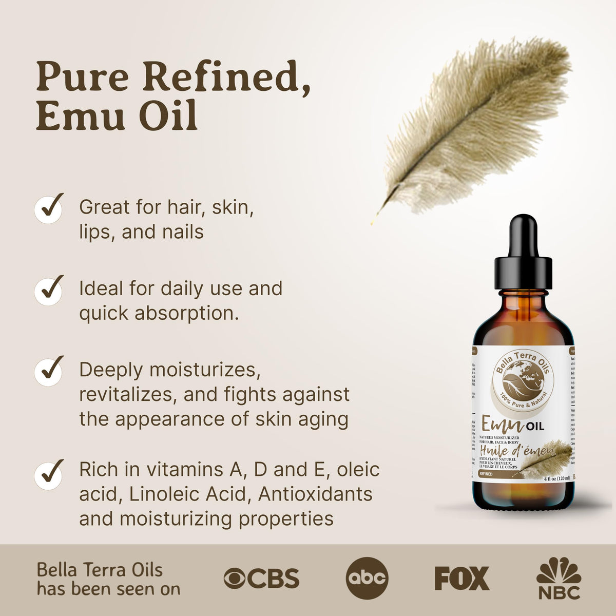 NEW Emu Oil. 8oz. Australian. Fully Refined. Organic. 100% Pure. Hair Growth Oil. Hexane-free. Reduces Inflammation. Prevents Hair Loss. Natural Moisturizer. For Hair, Skin, Nails, Stretch Marks.