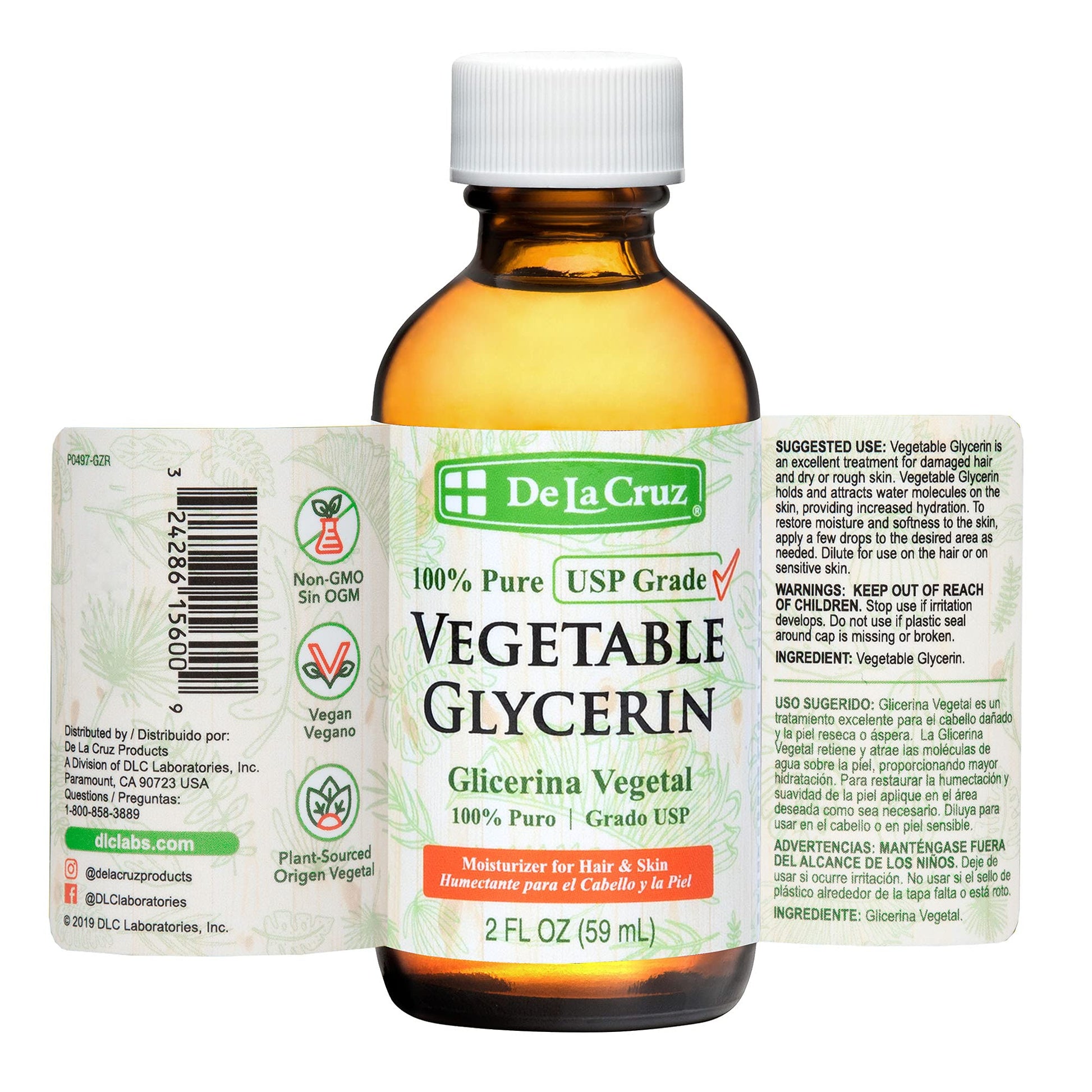 SKIN CARE DLC VEGETABLE GLYCERIN SOFTENS, TONES, MOISTURIZES SMOOTH, SUNSCREN, CLEANS, GLICERINA VEGETAL by De La Cruz