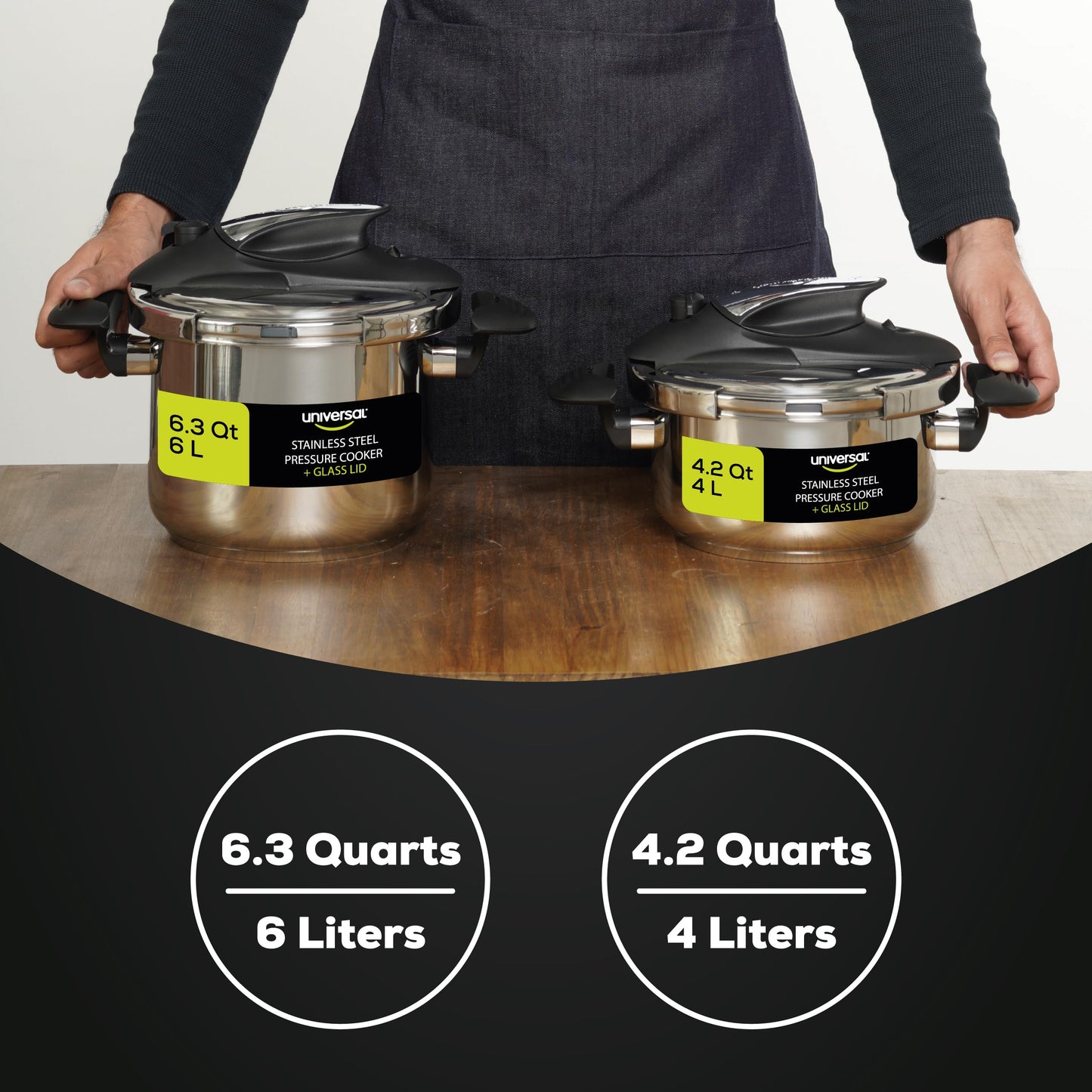 Olla de Presión Universal Acero Inoxidable 6 Litros con Tapa de Vidrio Adicional para Cocinas de Inducción