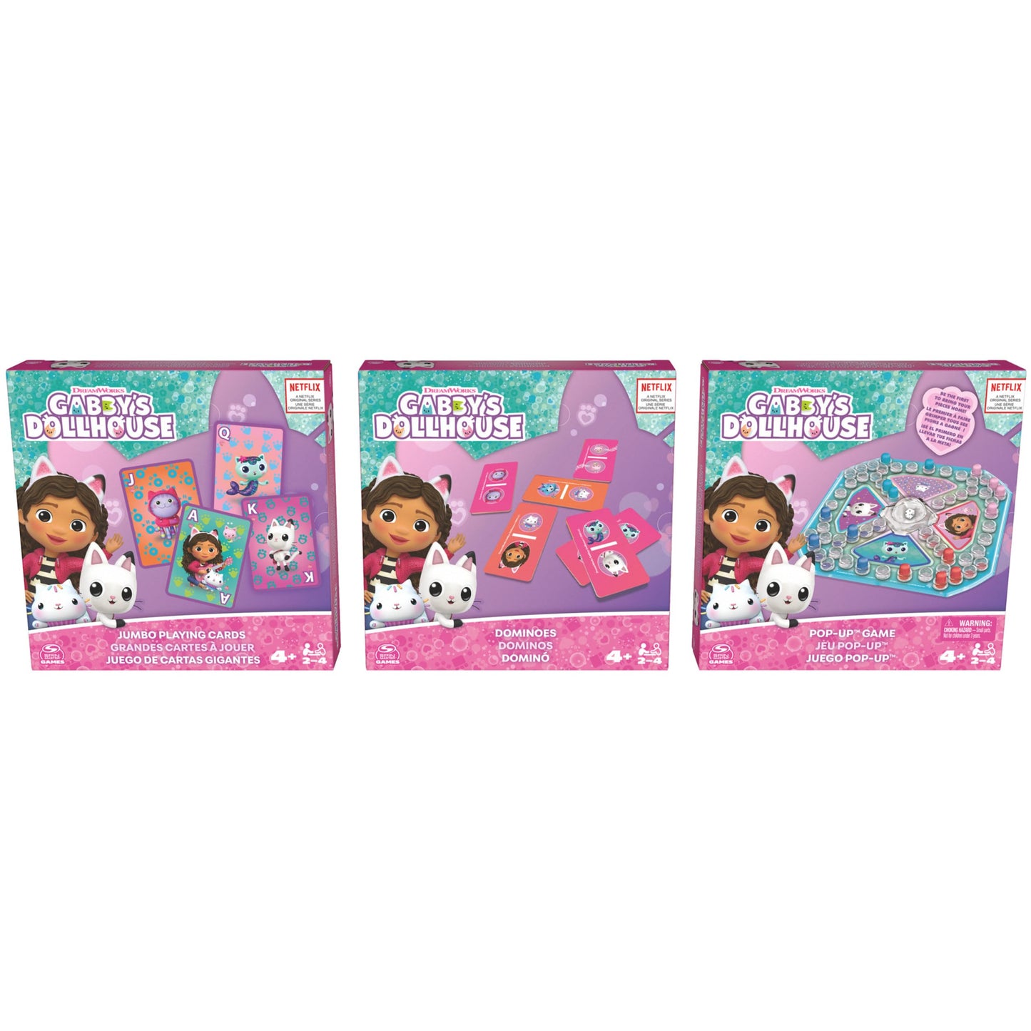 Cardinal, Conjunto de Regalo de 3 Juegos de La Casa de Muñecas de Gabby, Juego Pop-Up, dominó y Juego de Cartas Gigantes, Juguetes para niños de Gabby's Dollhouse, para niños a Partir de 4 años