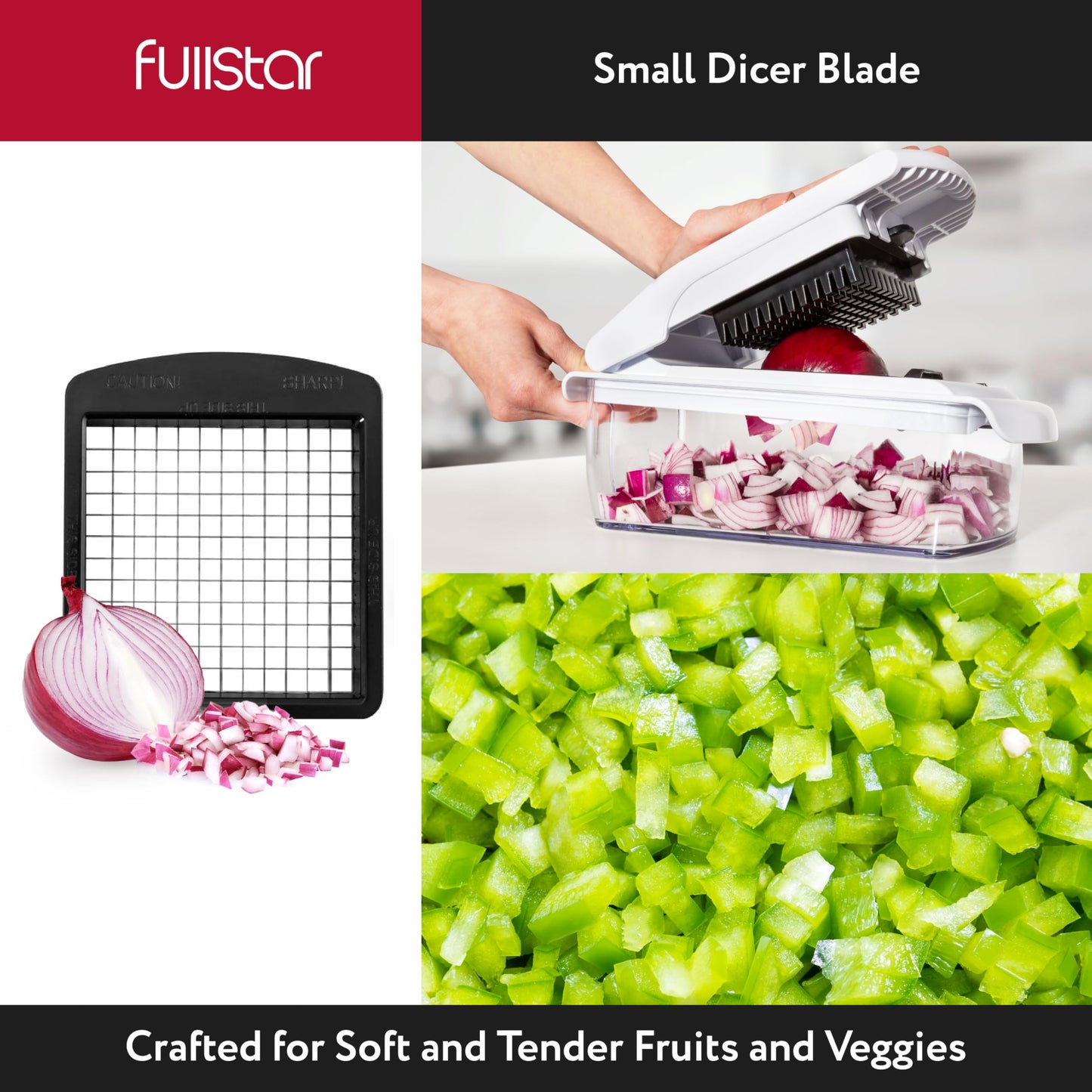 Fullstar - Juego de 2 piezas de repuesto para picador de verduras, dados grandes para papas, manzanas, peras y dados pequeños para cebollas, tomates (3.9 x 4.4 pulgadas)
