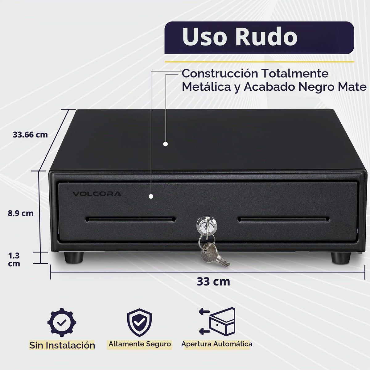Cajón Electrónico Volcora Negro 13 Pulgadas con Bandeja de Efectivo para Sistema POS