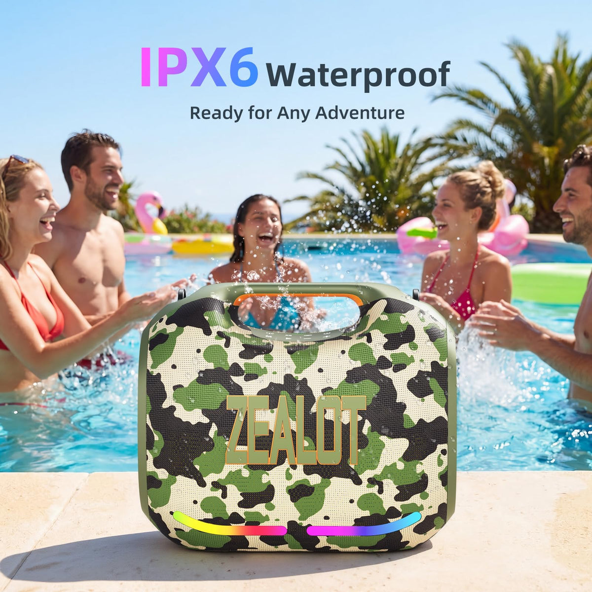 Altavoz Bluetooth ZEALOT Negro 250 W RMS Inalámbrico Impermeable IPX6 con Graves Profundos