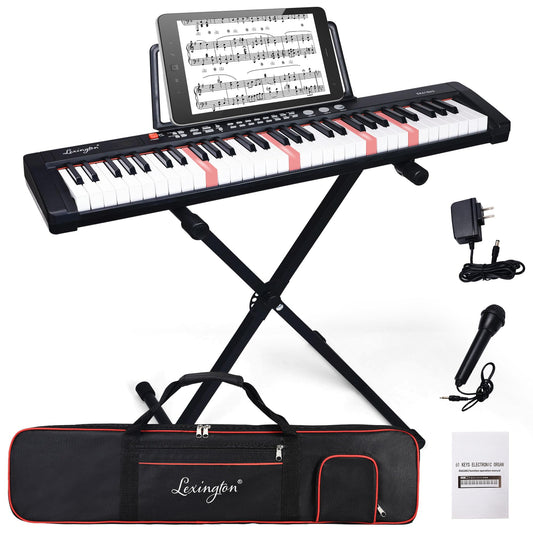 Lexington - Piano de teclado de 61 teclas, juego completo de teclado electrónico para principiantes y adultos, teclado de música portátil con teclas iluminadas, modos de enseñanza, soporte, estuche,