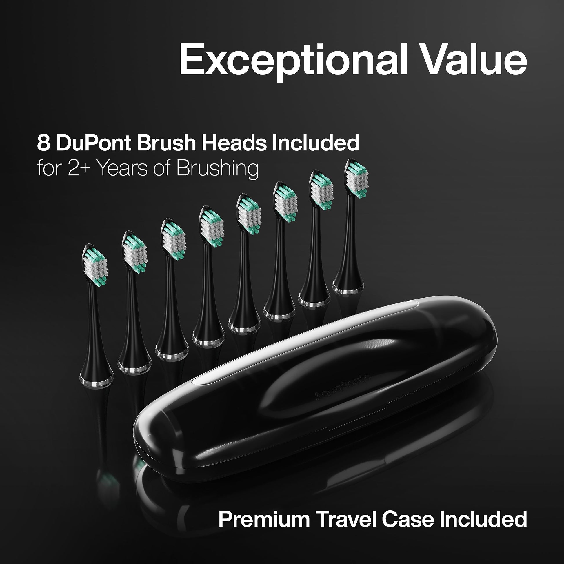AquaSonic Black Series Cepillo de dientes Ultra Blanqueador - Cepillo de dientes Recargable Aceptado ADA - 8 cabezales de cepillo y estuche de viaje - Motor Ultra Sonic y carga inalámbrica - 4 modos w Temporizador inteligente - Sonic Electric