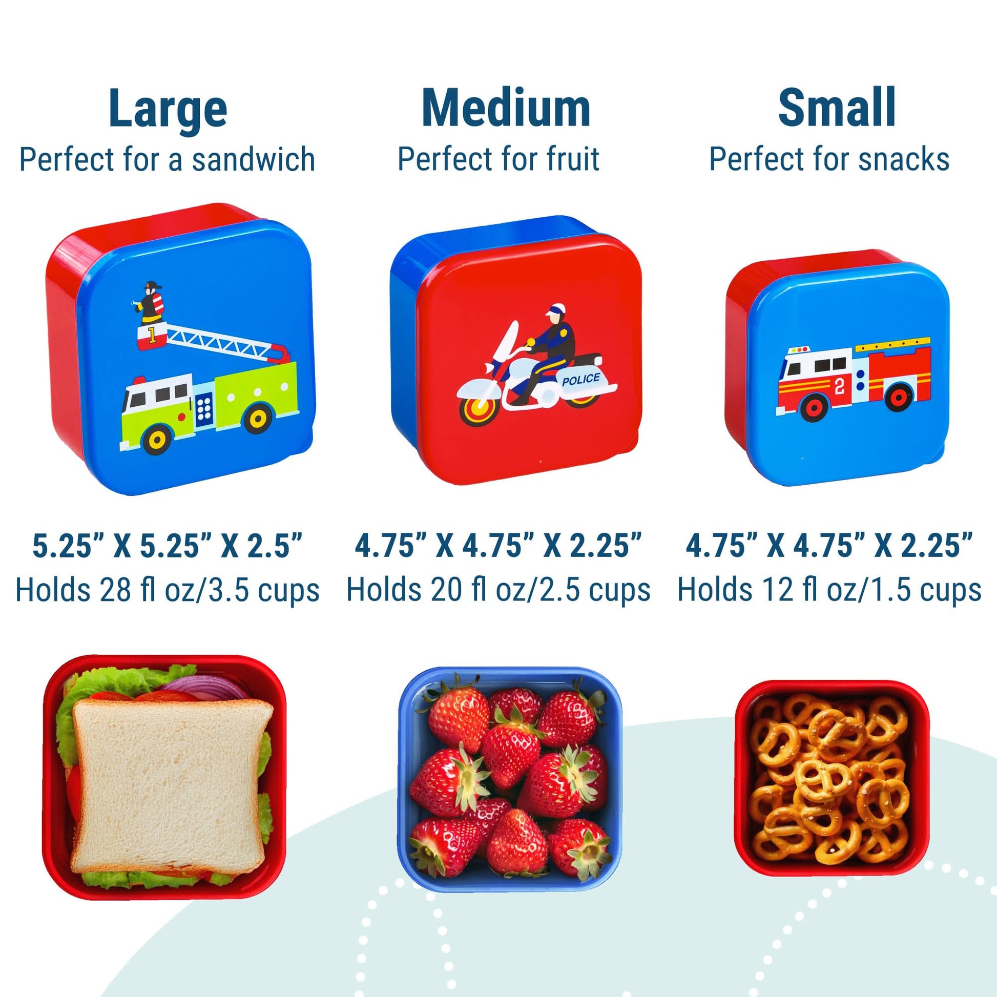 Wildkin - Recipientes de comida para niños, apilables, herméticos y aptos para lavaplatos, juego de 3 héroes