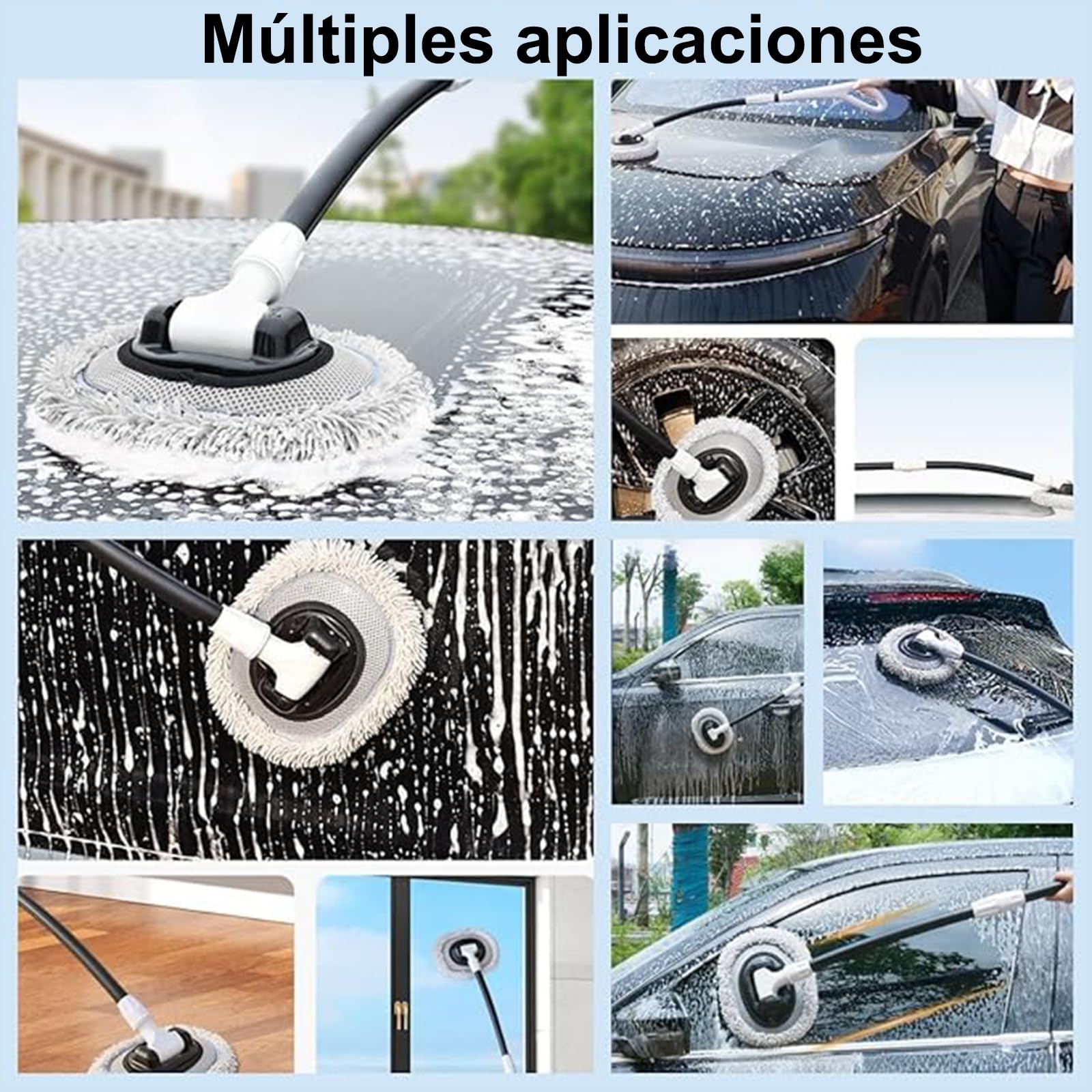 Cepillo para Lavar Carros, Kit de Limpieza para Auto, 55-120cm Barra de Limpieza, Retráctil y Giratorio, Cabezal de Cepillo Desmontable, Diseño Antideslizante, Disponible para Familias de Automóviles